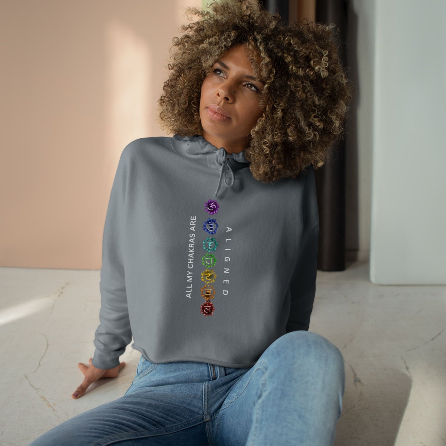 Chakra Alignment Crop Hoodie - Spiritual Gift for Yoga Lovers, Meditation, Affirmation Apparel, Cozy Layer for Self-Care