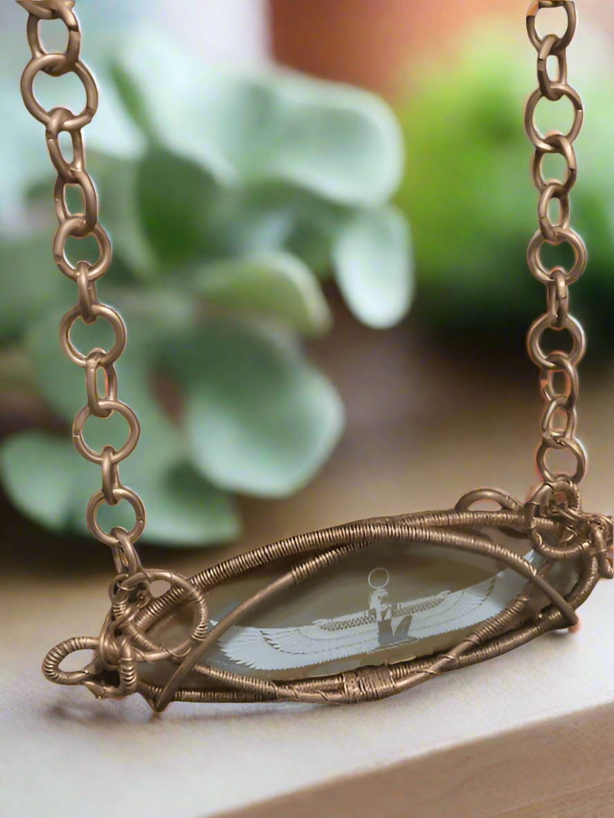 Beautiful Ma'AT Custom Engraved And Wire Wrapped Agate Slice Necklace