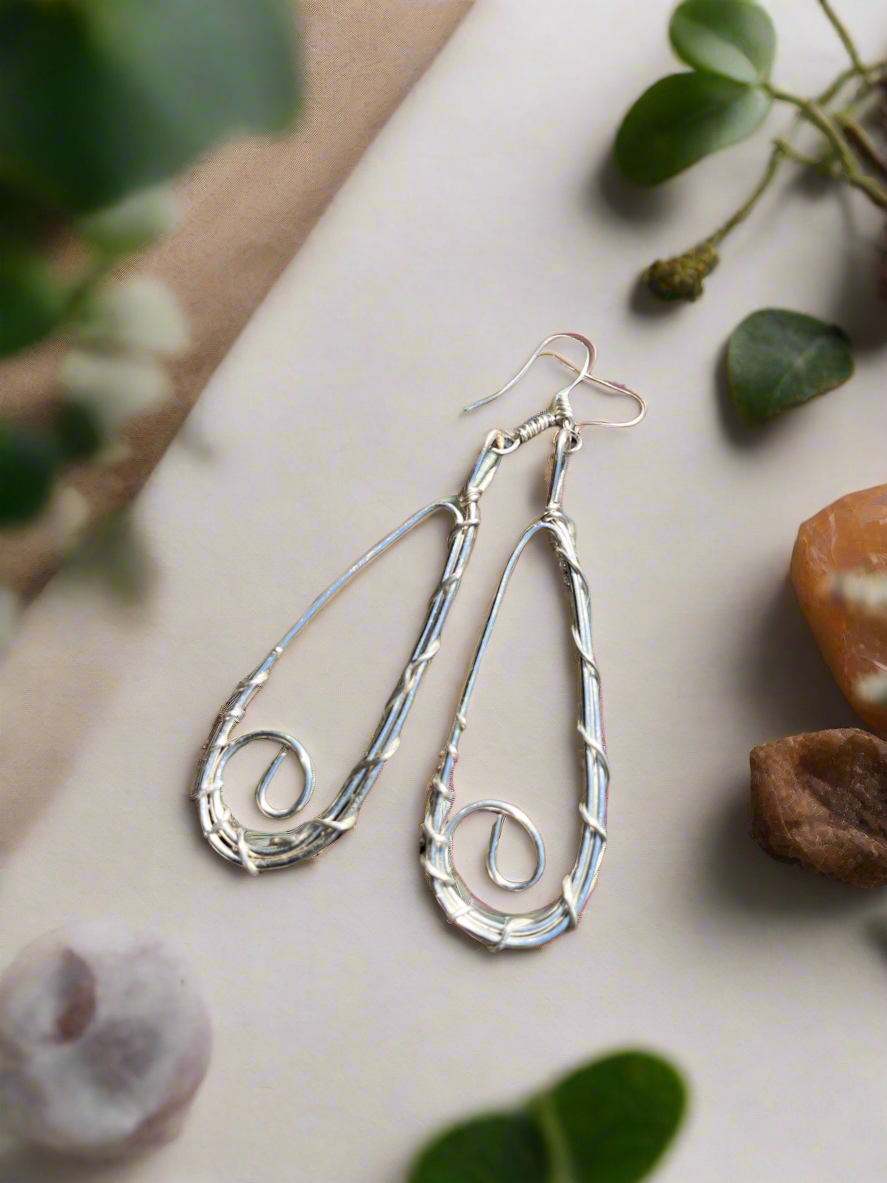 iamevibez Custom Wire Wrapped Silver Rain Drop Earrings