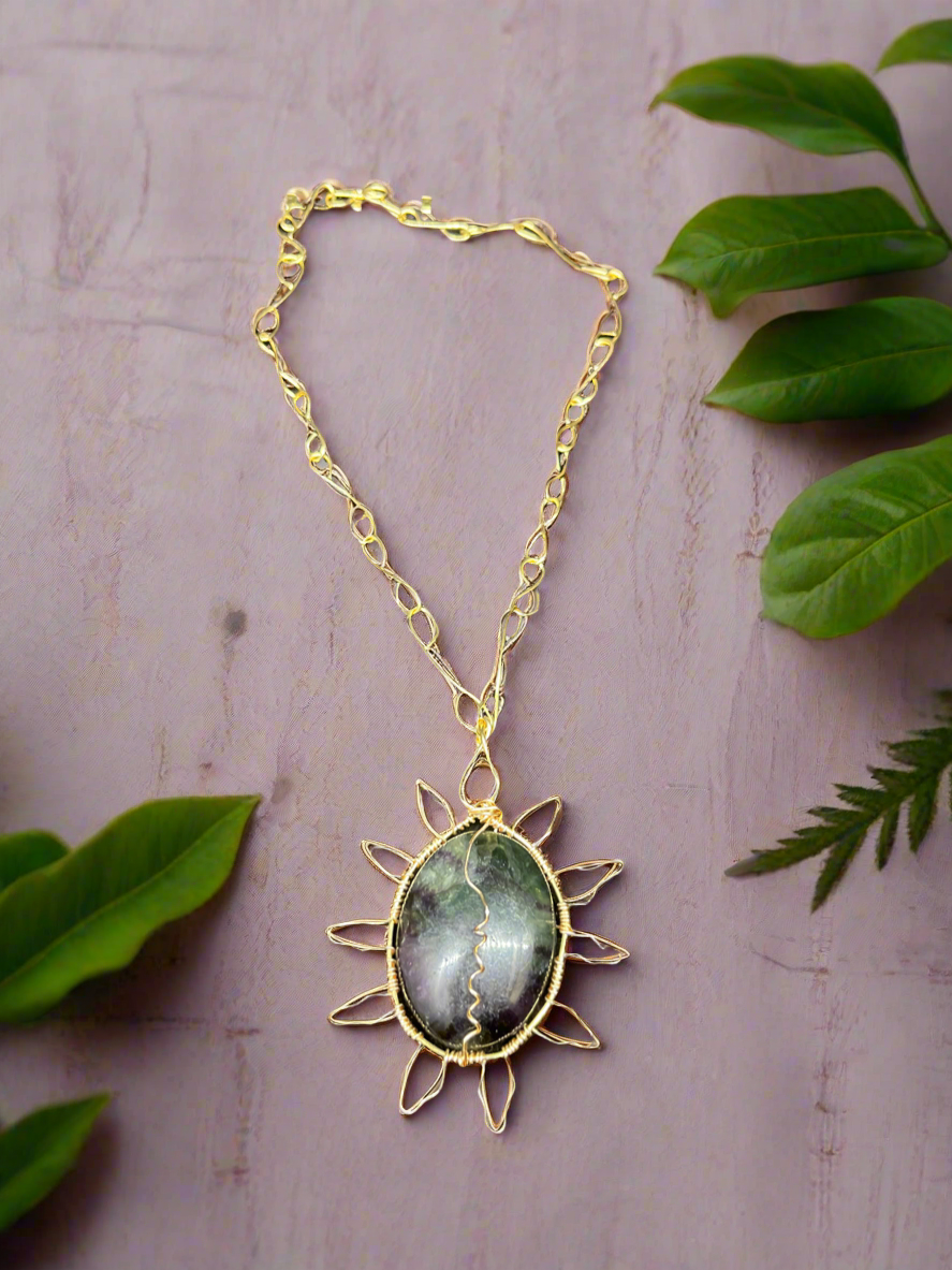 Custom iamevibez Wire Wrapped Fluorite Sun Necklace