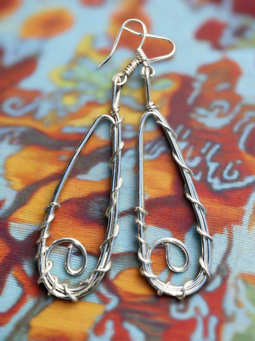 iamevibez Custom Wire Wrapped Silver Rain Drop Earrings