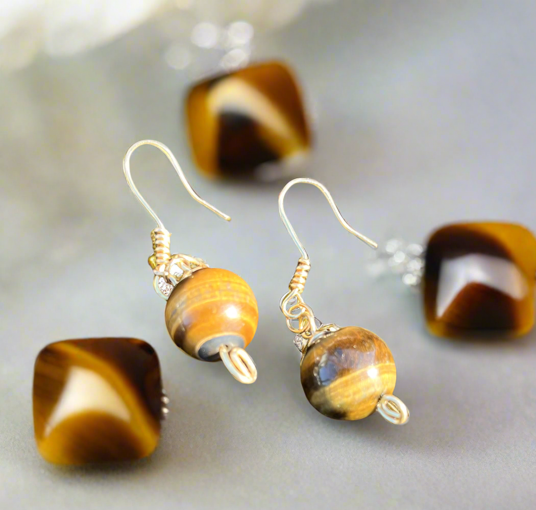 iamevibez Custom Wire Wrapped Tiger Eye Earrings