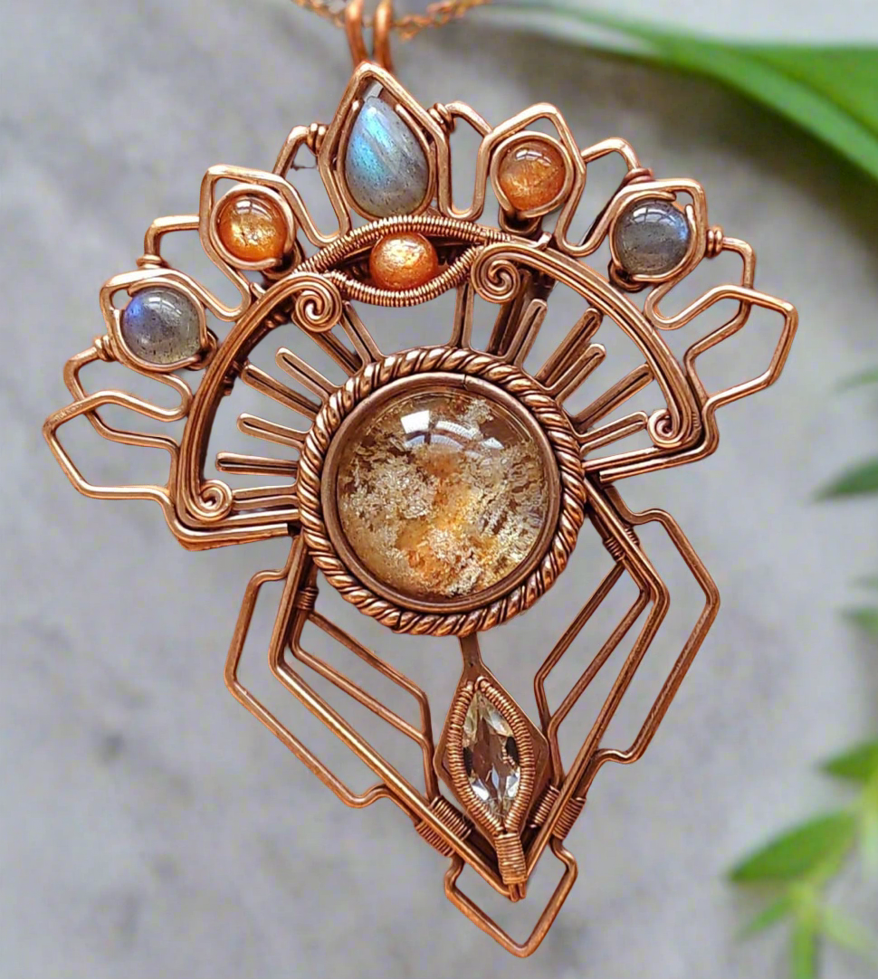 Custom wire Wrapped Aztec Style Copper Pendant