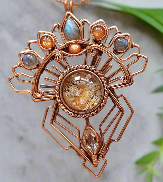 Custom wire Wrapped Aztec Style Copper Pendant