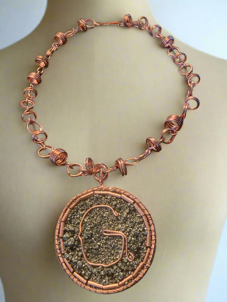 Wire Wrapped Agate/Pyrite Letter Pendant And Chain Set