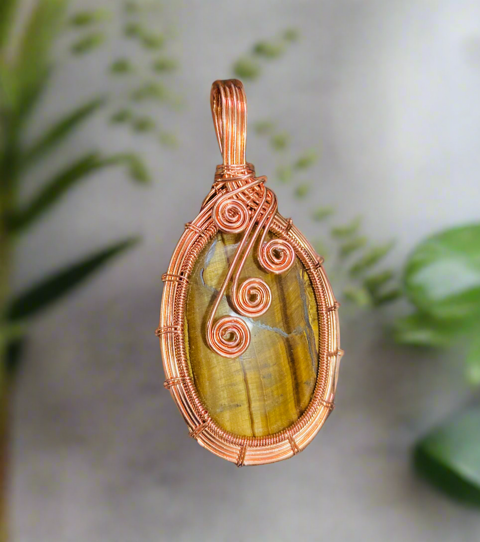 Custom wire wrapped tiger's Eye Pendant