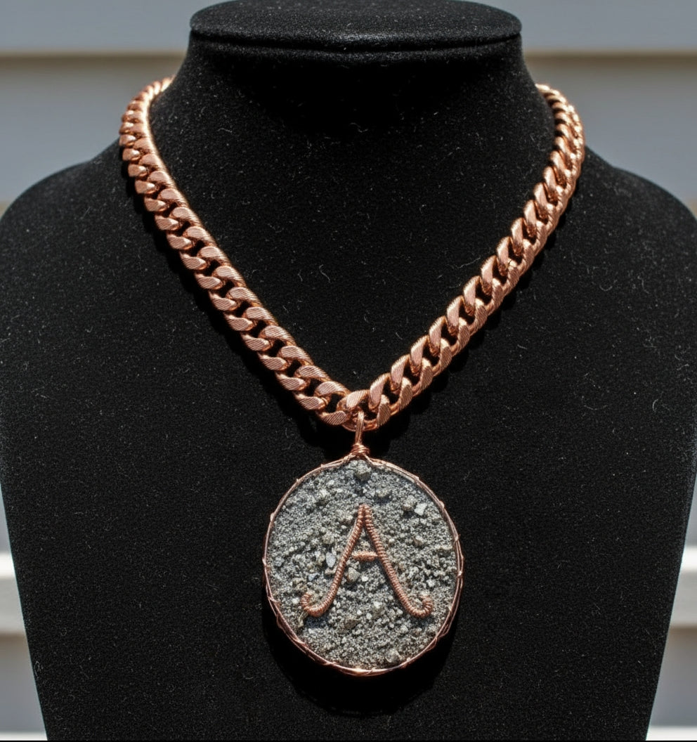 Wire Wrapped Agate/Pyrite Letter Pendant And Chain Set