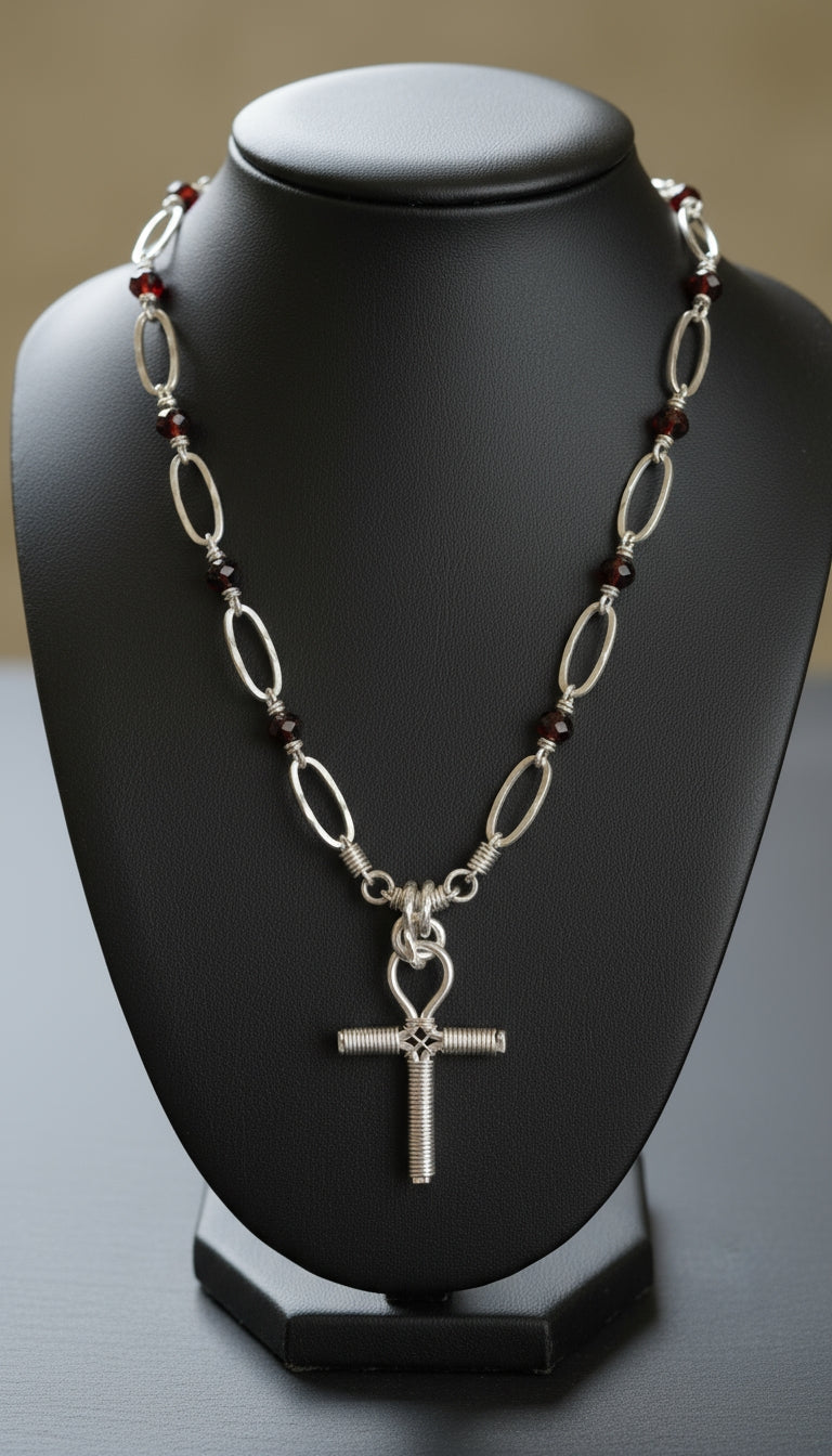 Wire Wrapped Beaded Ankh Necklace