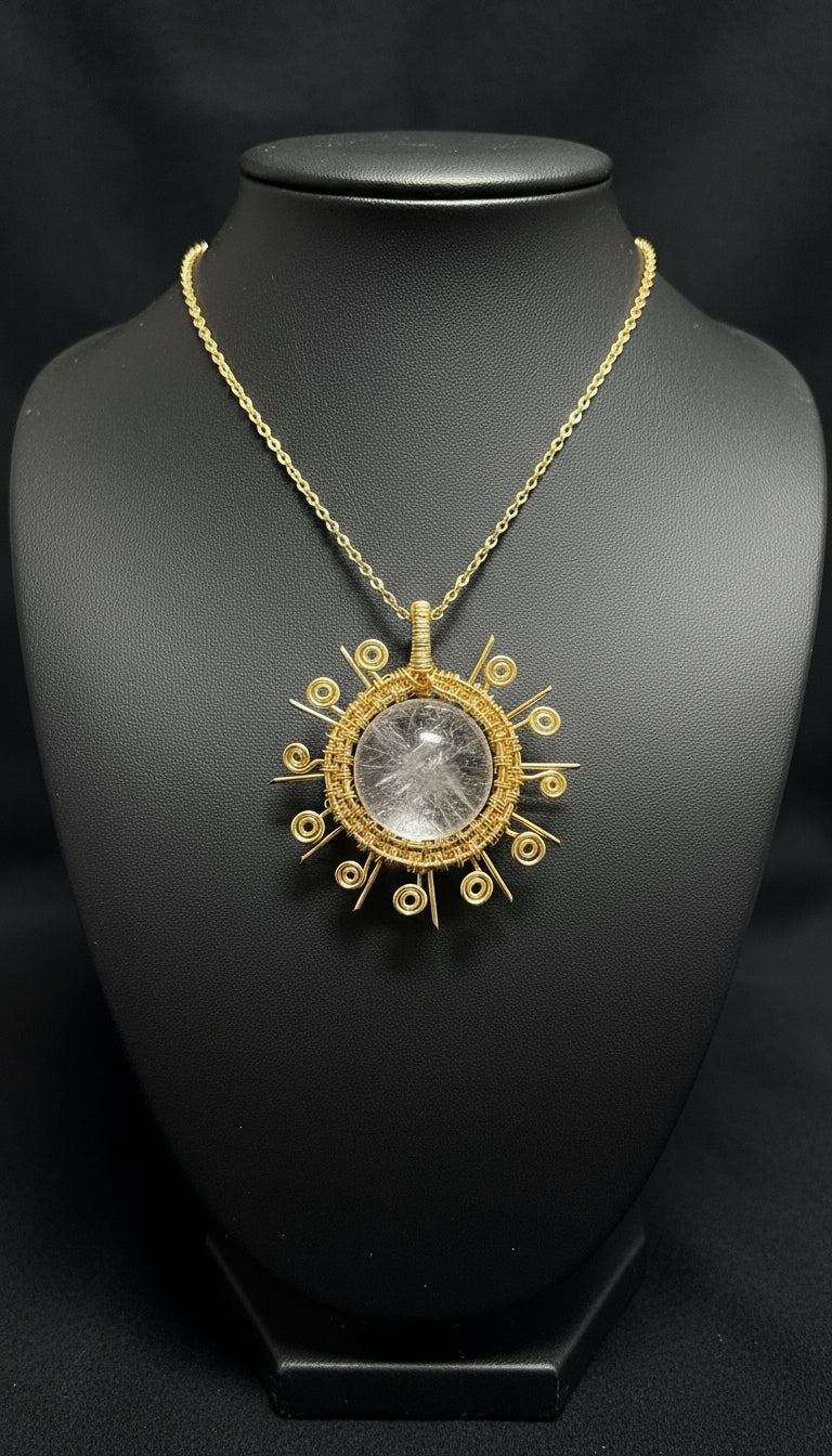 gold plated wire wrapped Sun necklace