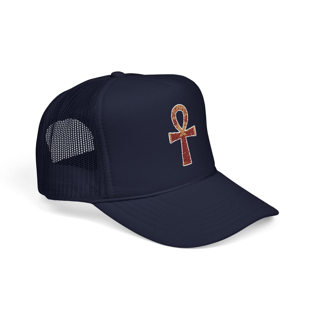 Embroidered Ankh Foam Trucker Hat - Stylish & Trendy Cap