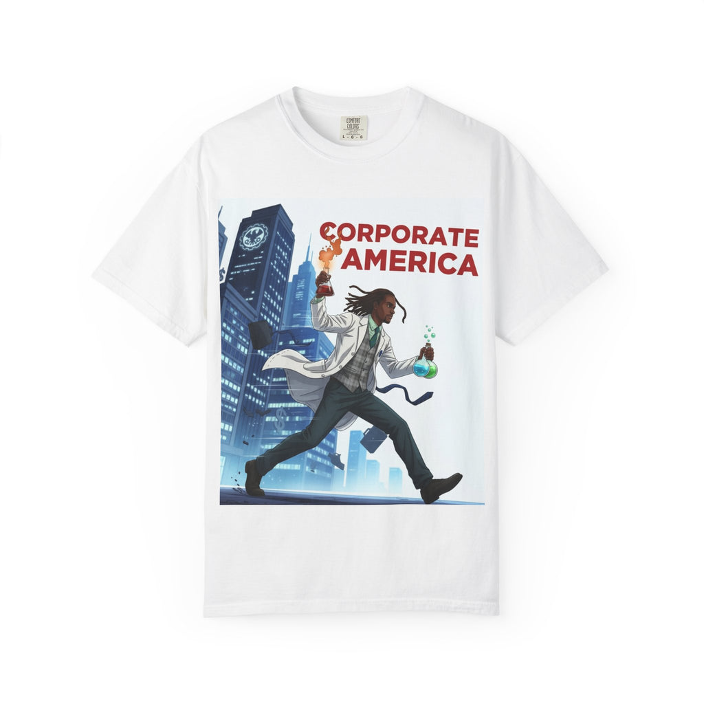 Nature Jab Corporate America Graphic T-Shirt — Scientist Protester Illustration