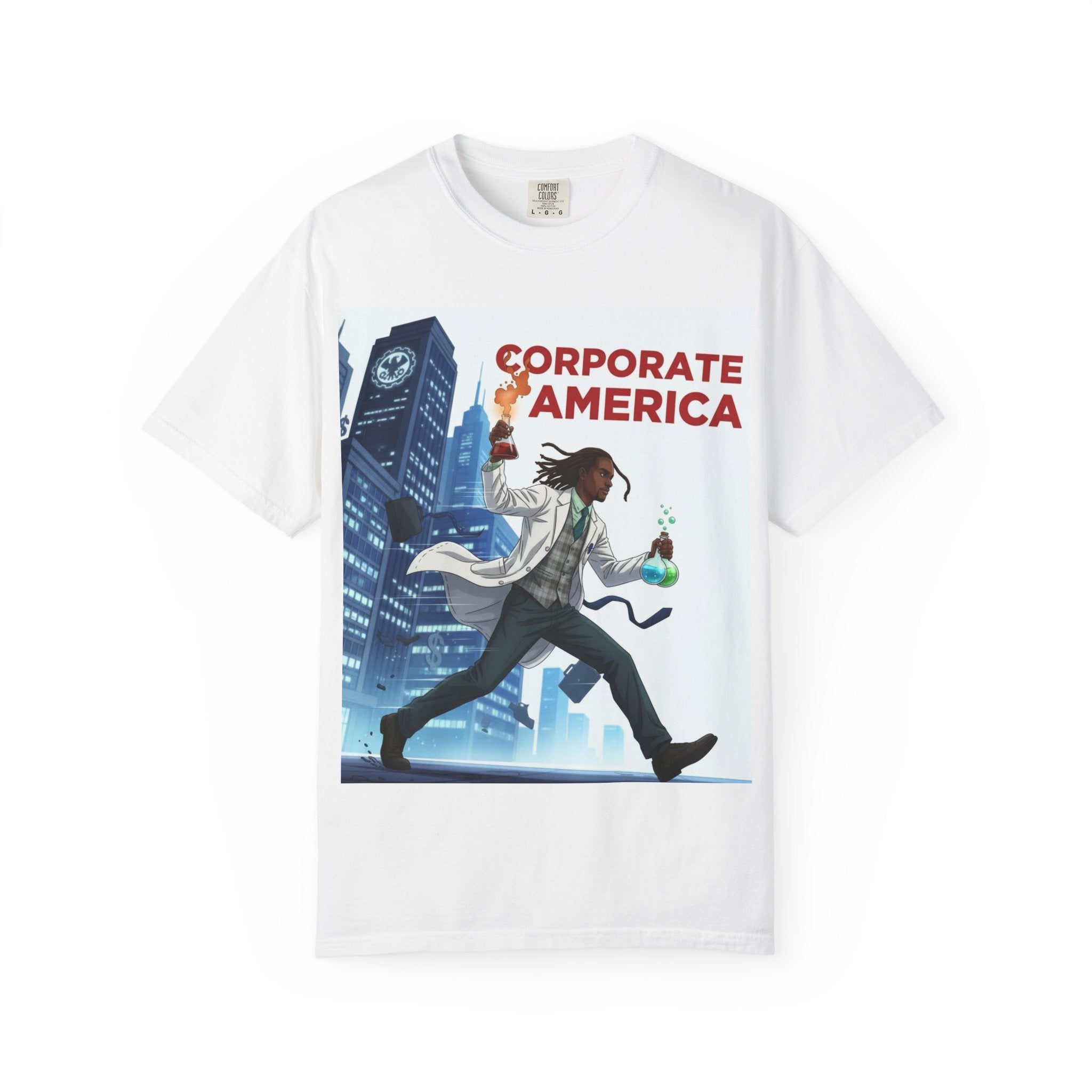 Nature Jab Corporate America Graphic T-Shirt — Scientist Protester Illustration