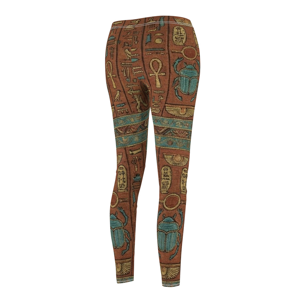 Egyptian Hieroglyphics Print Leggings — Ancient Scarab & Ankh Pattern