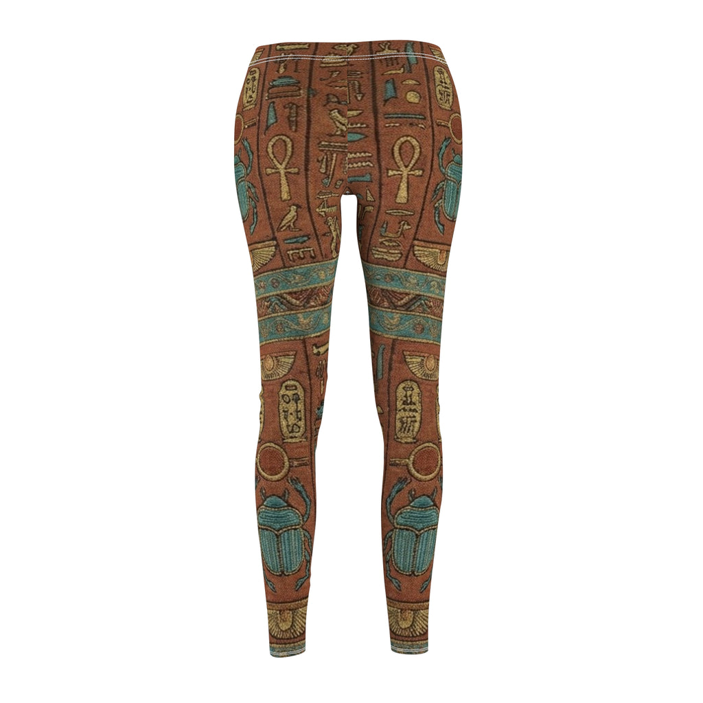 Egyptian Hieroglyphics Print Leggings — Ancient Scarab & Ankh Pattern