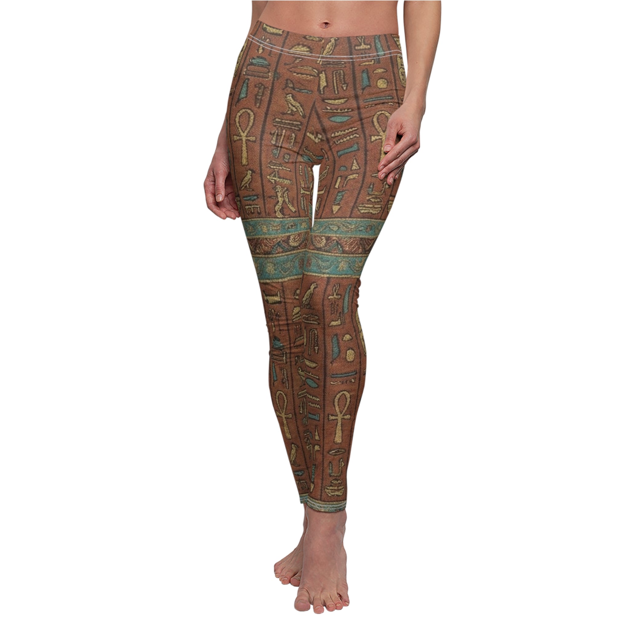 Egyptian Hieroglyphics Print Leggings — Ancient Scarab & Ankh Pattern