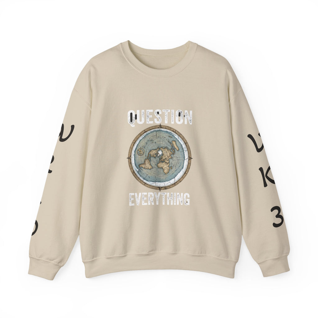 Question Everything Sweatshirt — Flat Earth Map Graphic Crewneck