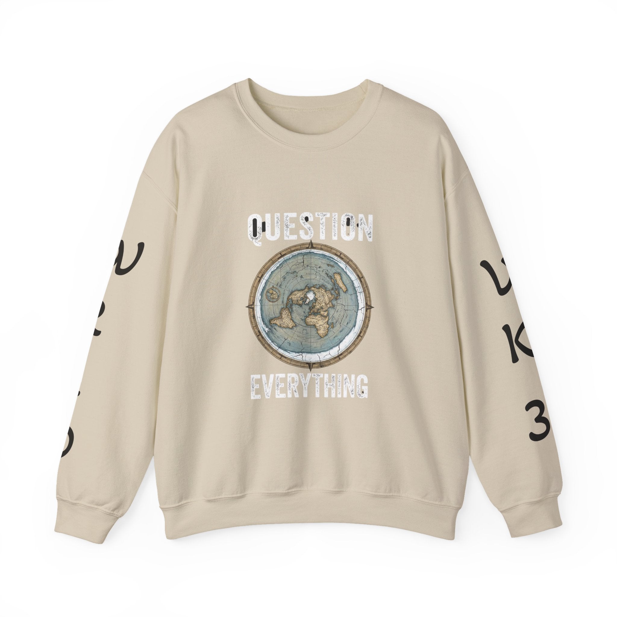 Question Everything Sweatshirt — Flat Earth Map Graphic Crewneck