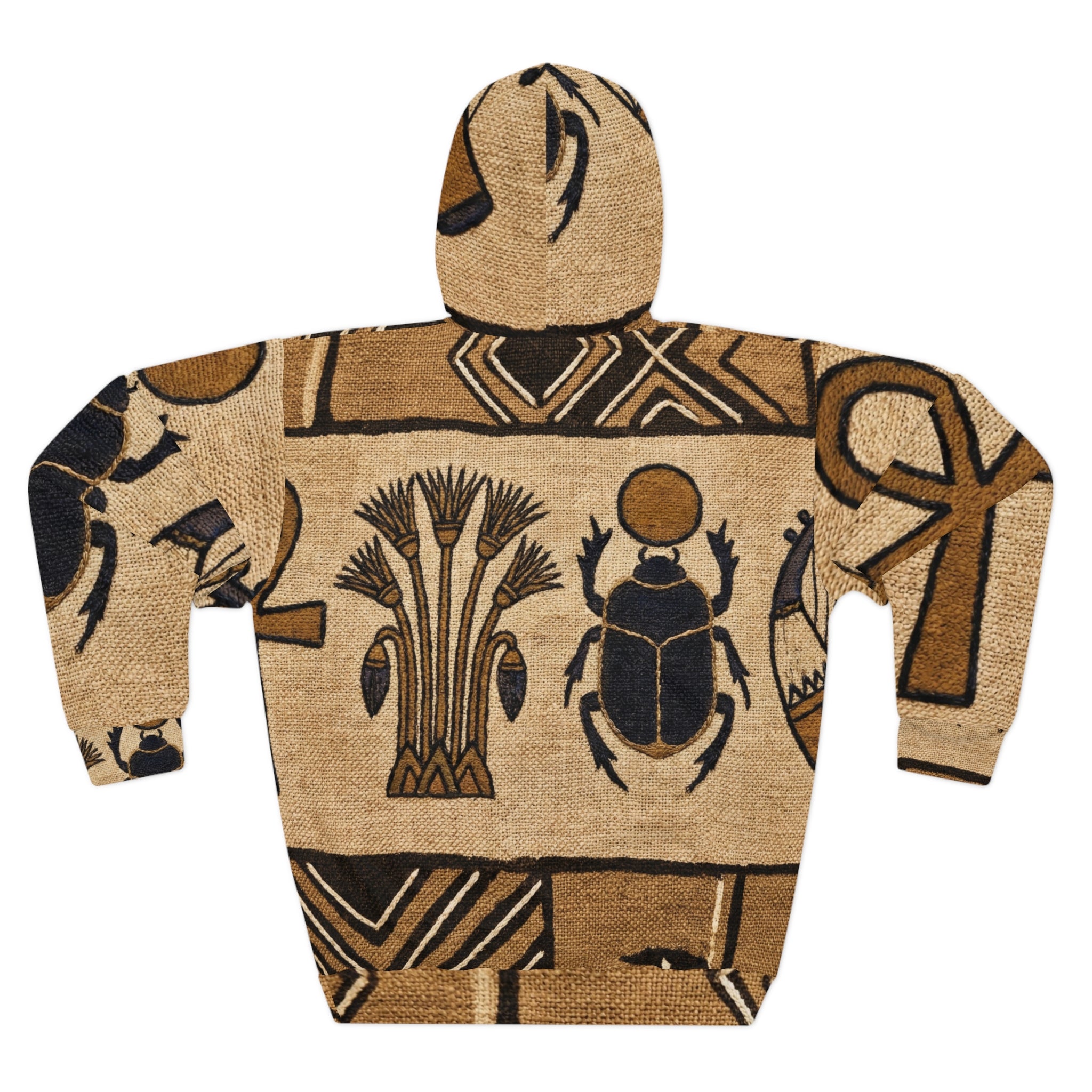 Egyptian Hieroglyphs Hoodie – Scarab & Ankh All-Over Print Pullover