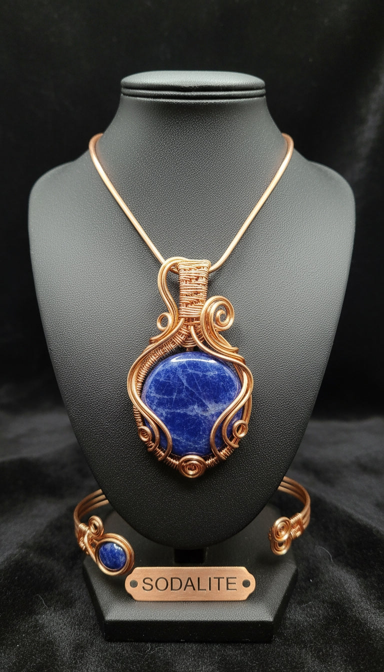 Gold Plated Non Tarnishing Wire Wrapped Sodalite Necklace