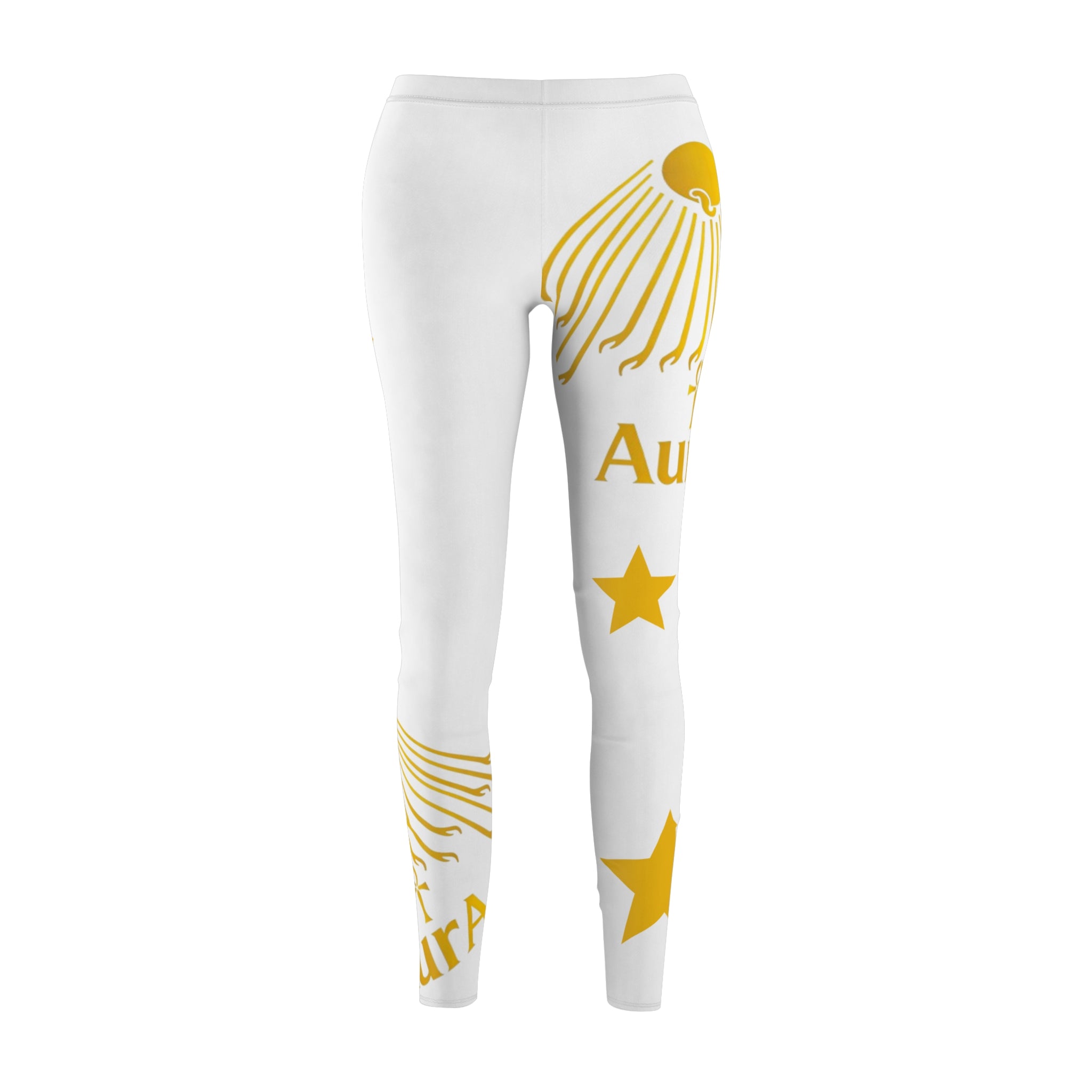 Gold Sunburst 'Aurora' Printed Leggings (White)