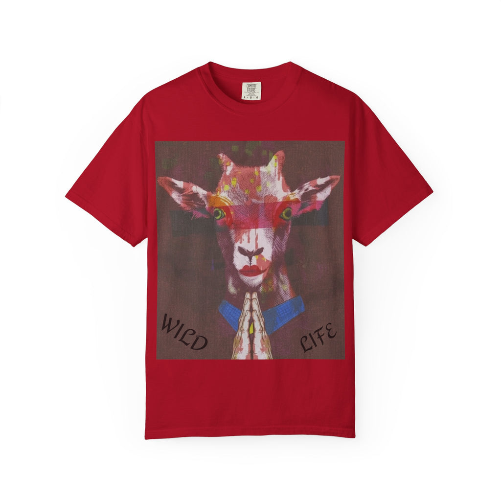 Wild Life Goat Portrait T-Shirt — Colorful Retro Primate Graphic Tee