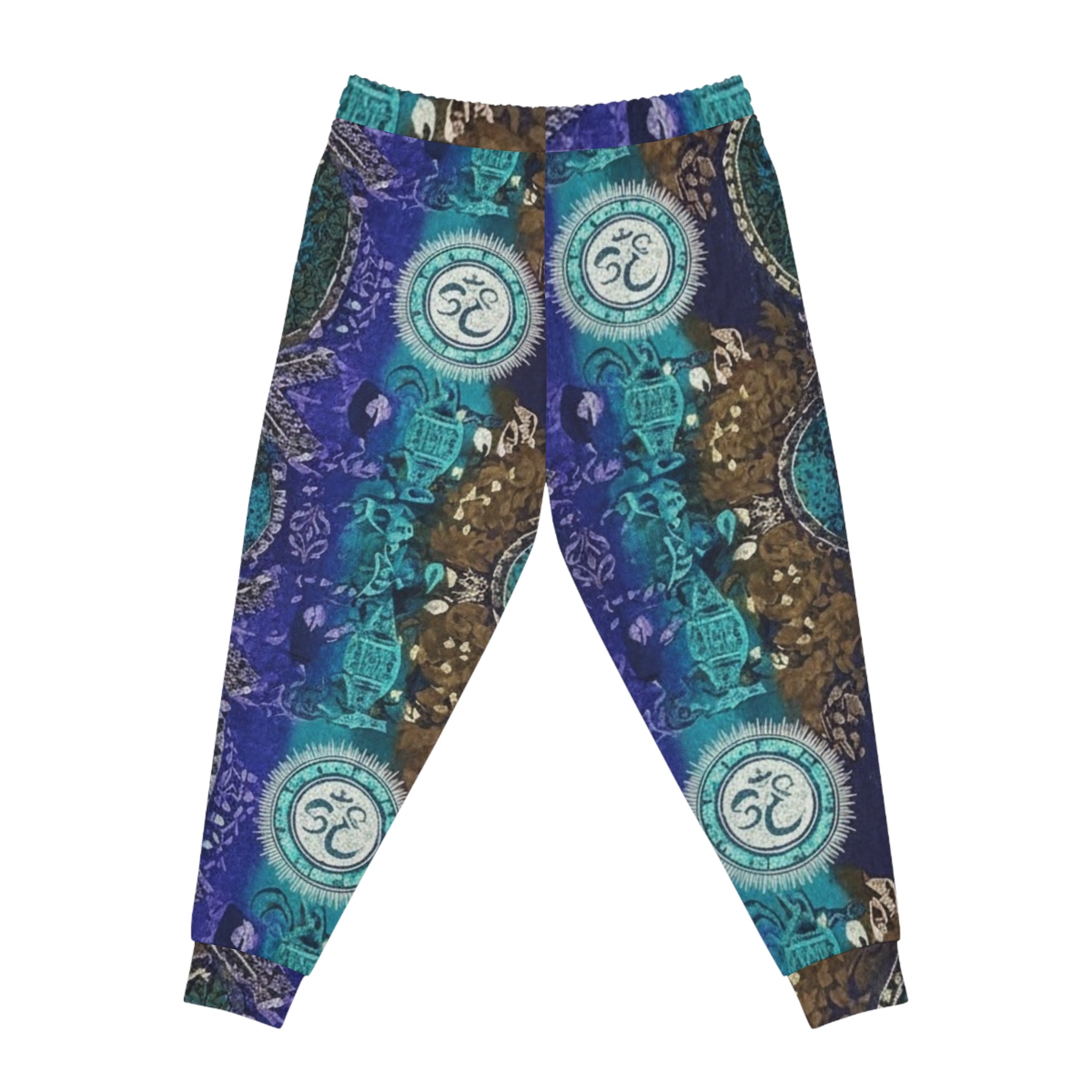 Blue Teal Mandala Athletic Joggers – Boho Om Symbol All-Over Print