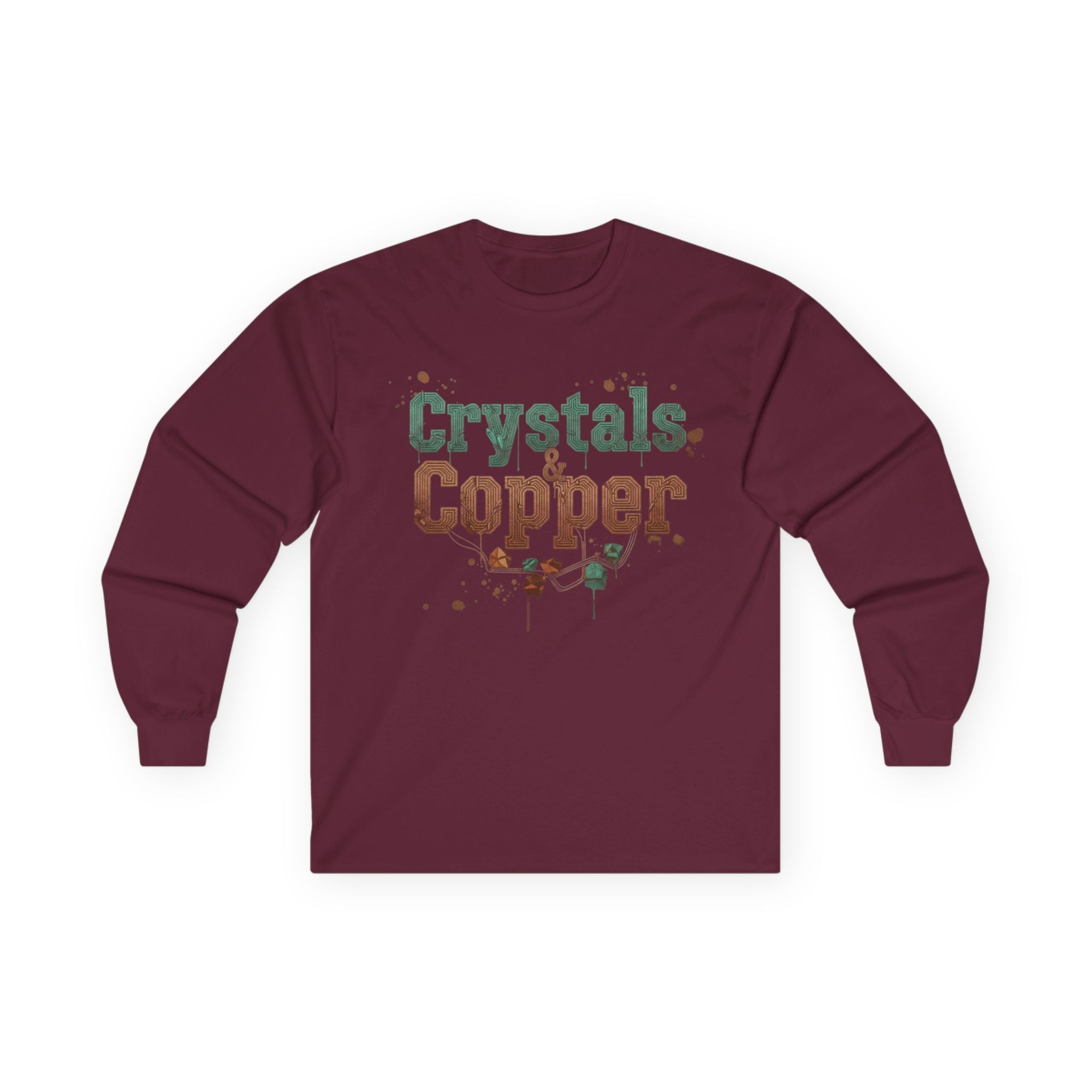WKE WRLD Crystal & Copper Long Sleeve Tee - Boho Fashion, Festival Outfit, Unique Gift, Unisex Apparel, Statement Shirt