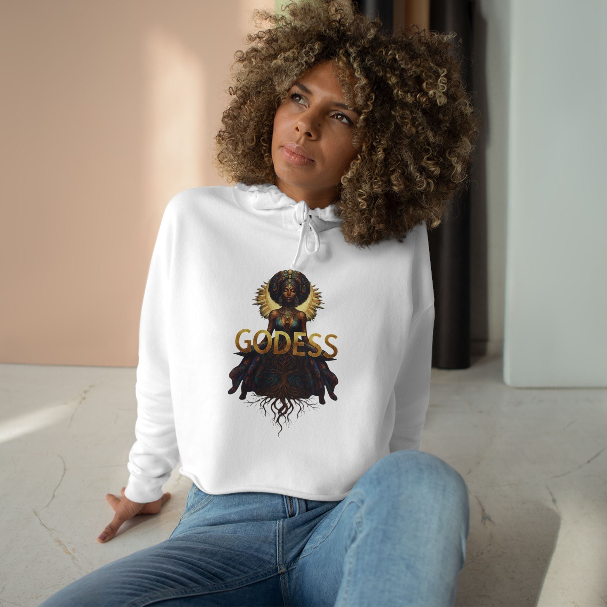 Goddess Crop Hoodie, Feminine Fashion, Casual Wear, Comfortable Sweatshirt, Gift for Her, Inspirational Apparel
