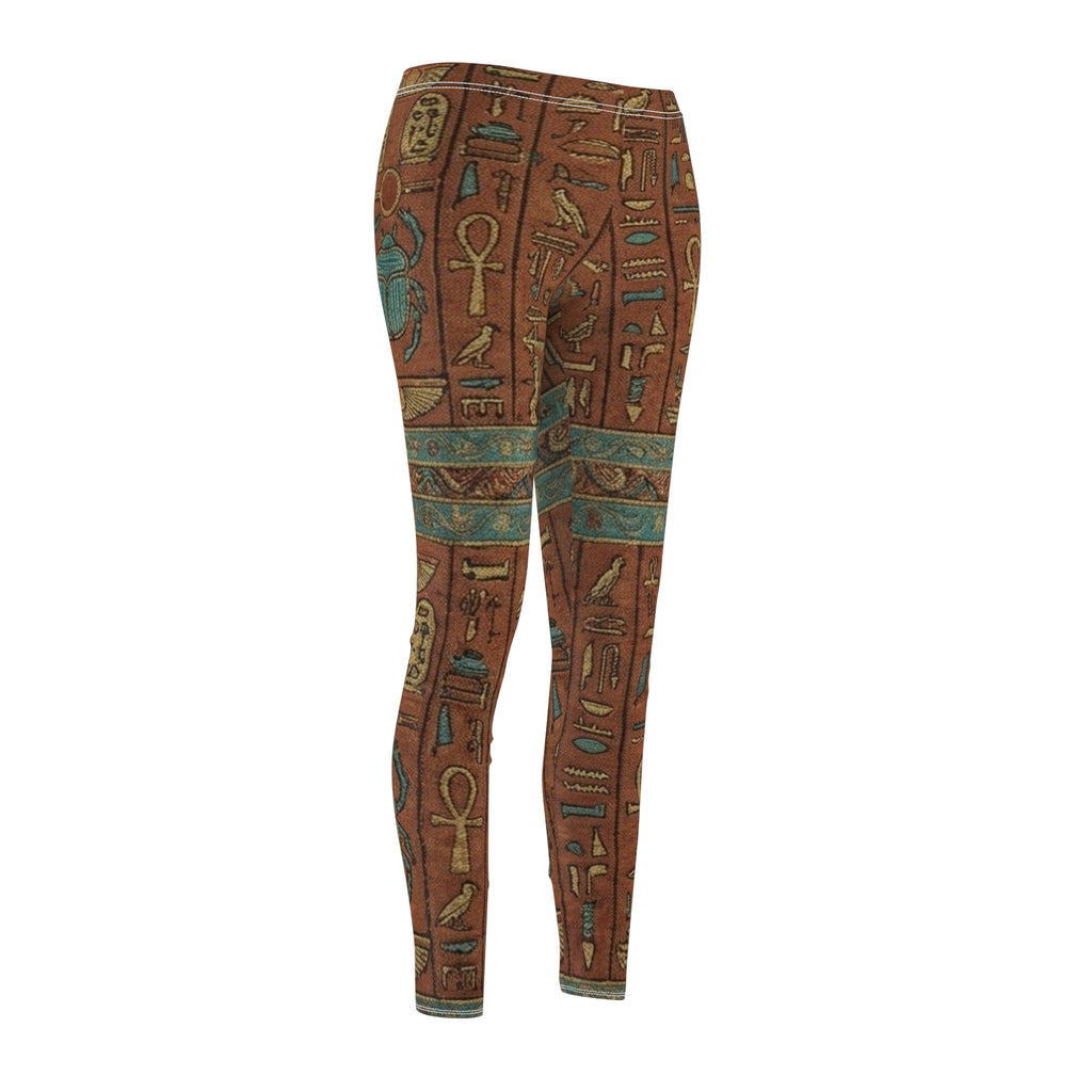 Egyptian Hieroglyphics Print Leggings — Ancient Scarab & Ankh Pattern