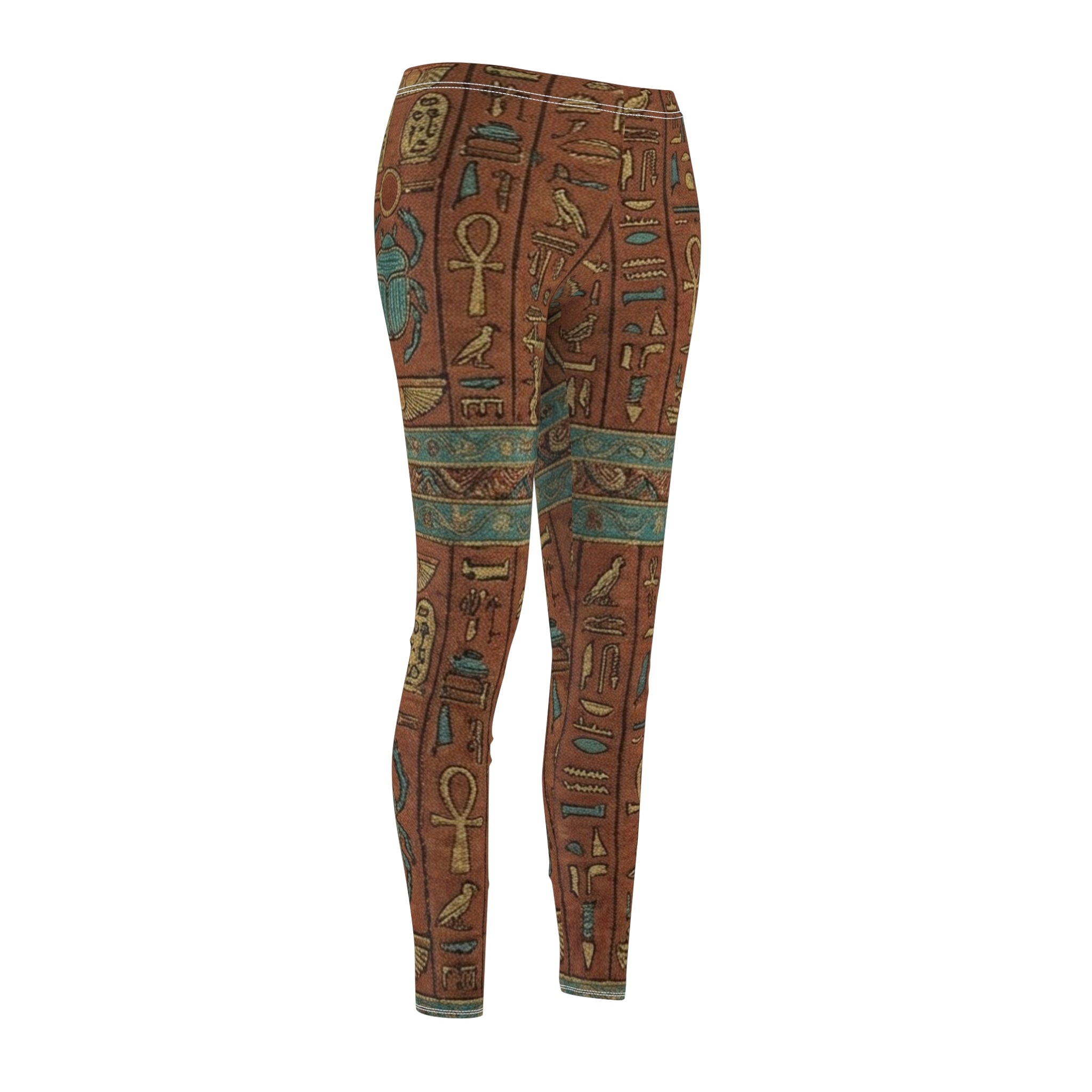 Egyptian Hieroglyphics Print Leggings — Ancient Scarab & Ankh Pattern