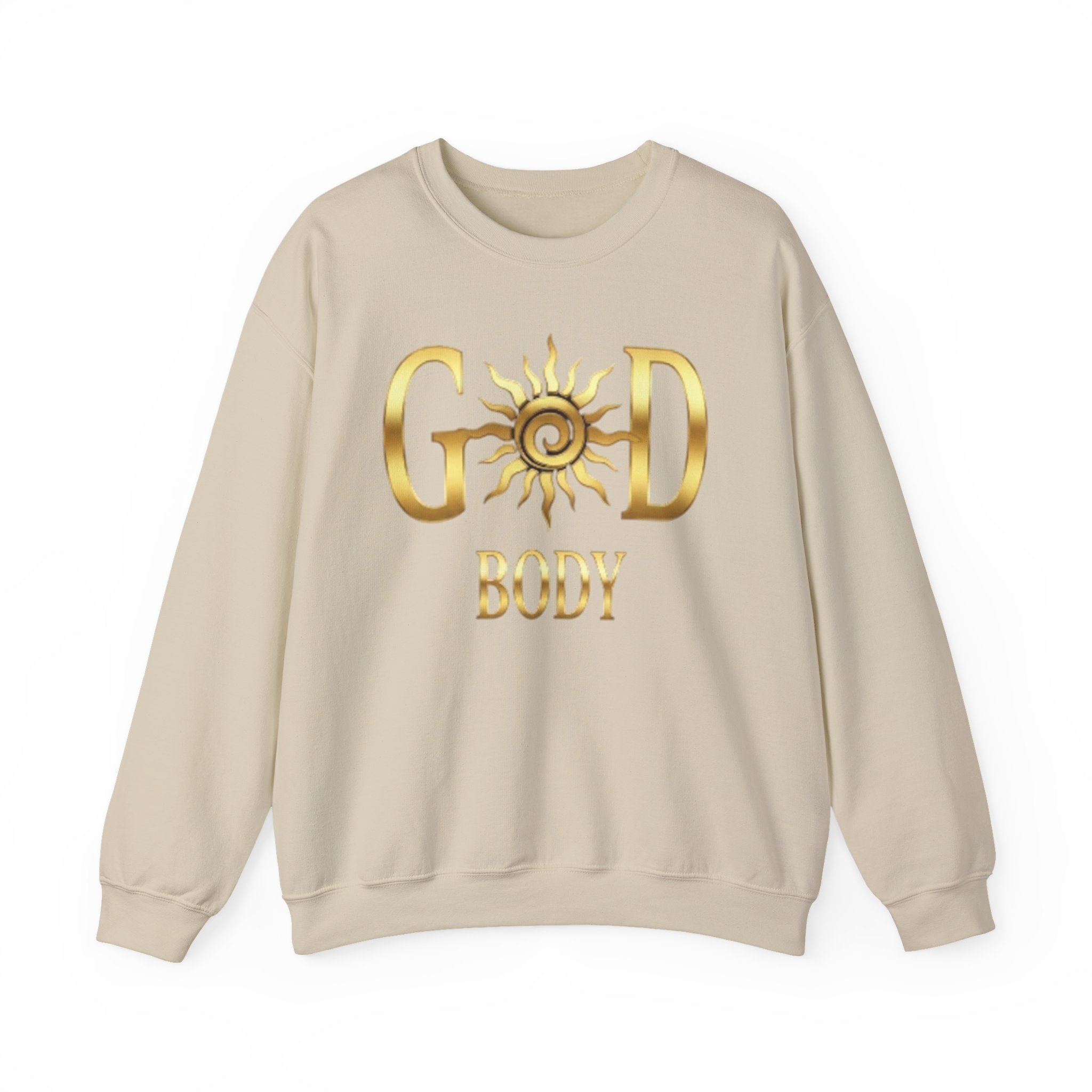 God Body Crewneck Sweatshirt — Gold Sun Spiritual Graphic