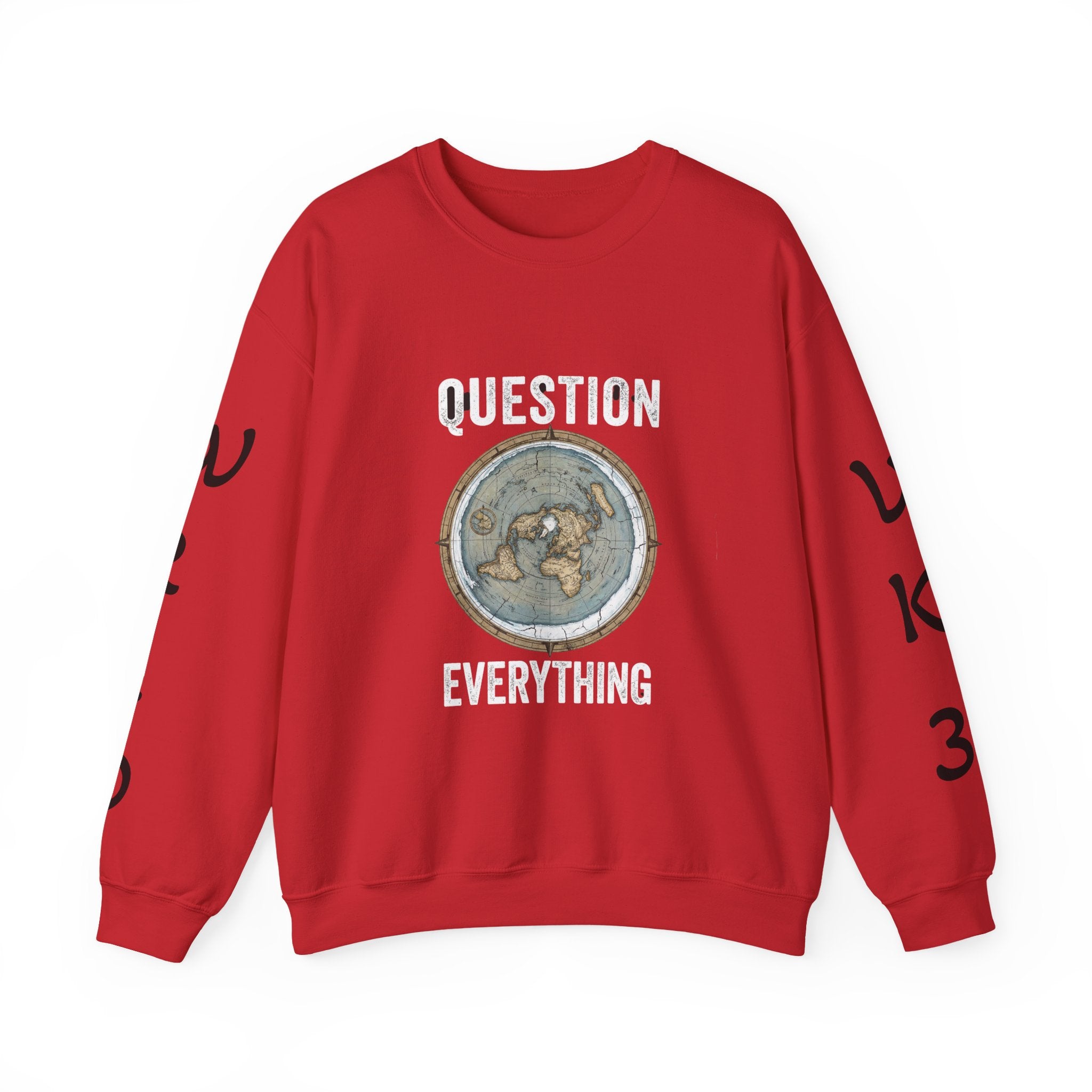 Question Everything Sweatshirt — Flat Earth Map Graphic Crewneck