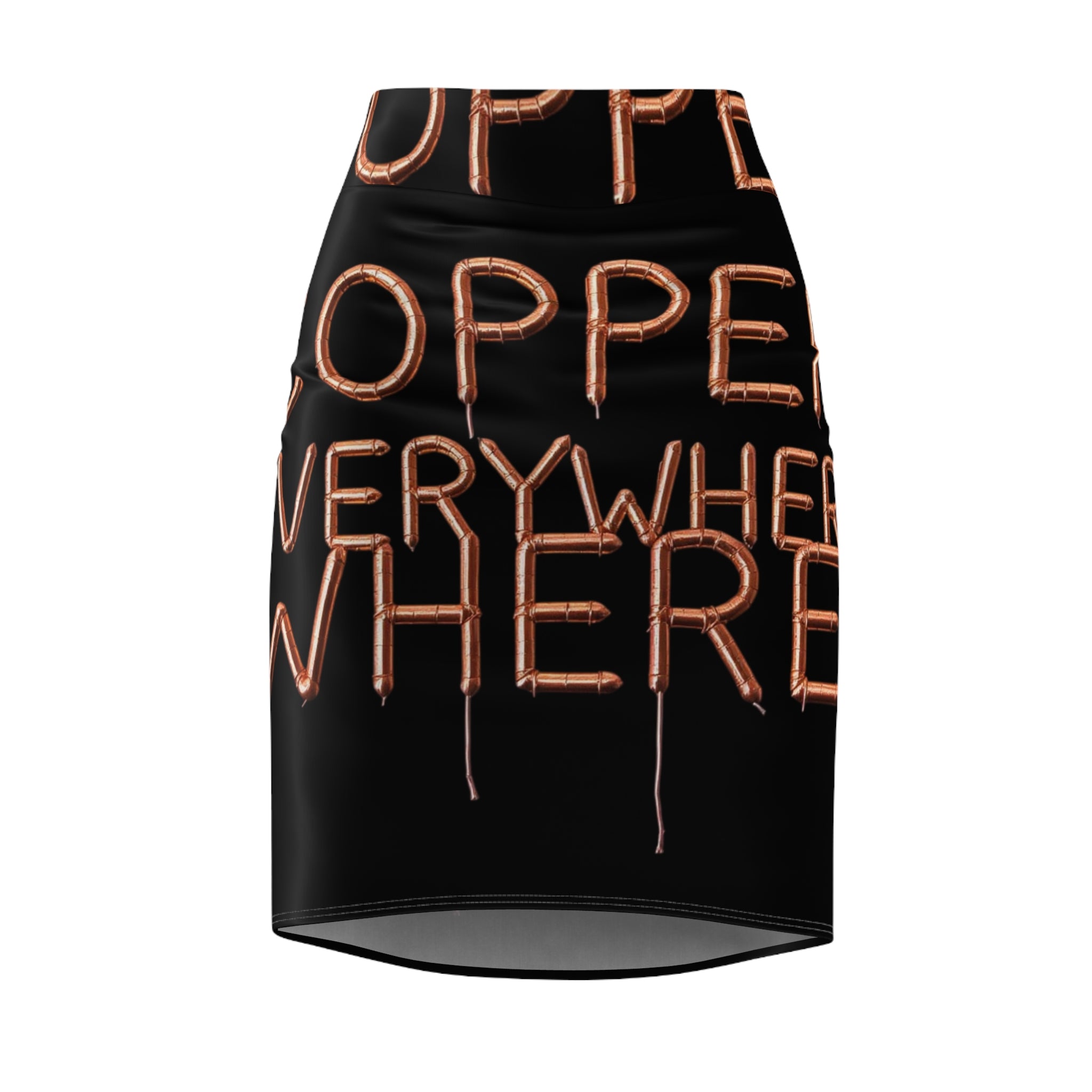 WKE WRLD iamevibez Copper Everywhere Women's Pencil Skirt, Trendy Office Wear, Statement Skirt for Parties, Fashionable Midi Skirt, Unique Gift Idea