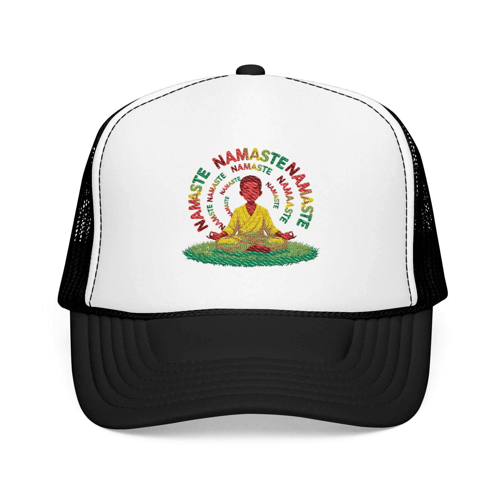Buddha Meditation Foam Trucker Hat - Embroidered Red Cap for Mindfulness and Style