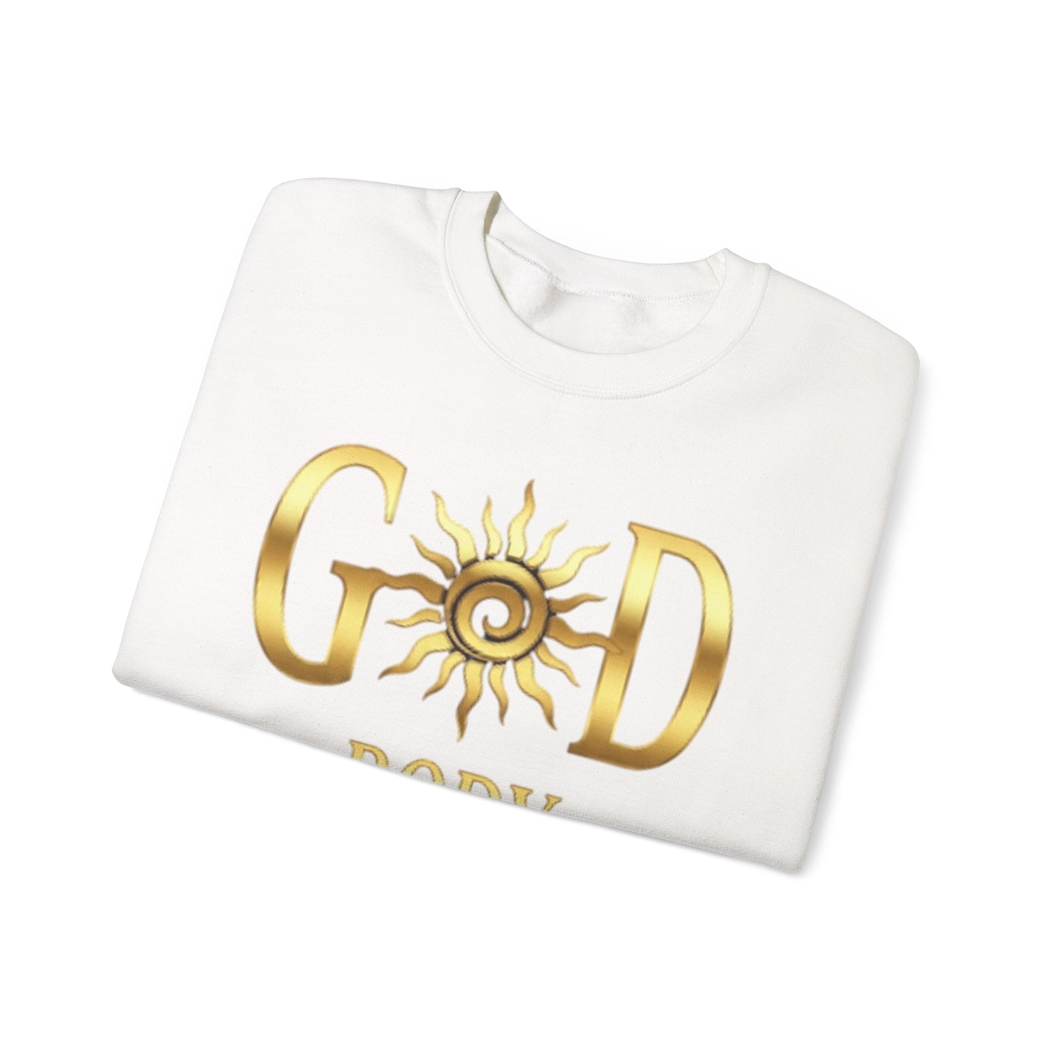 God Body Crewneck Sweatshirt — Gold Sun Spiritual Graphic