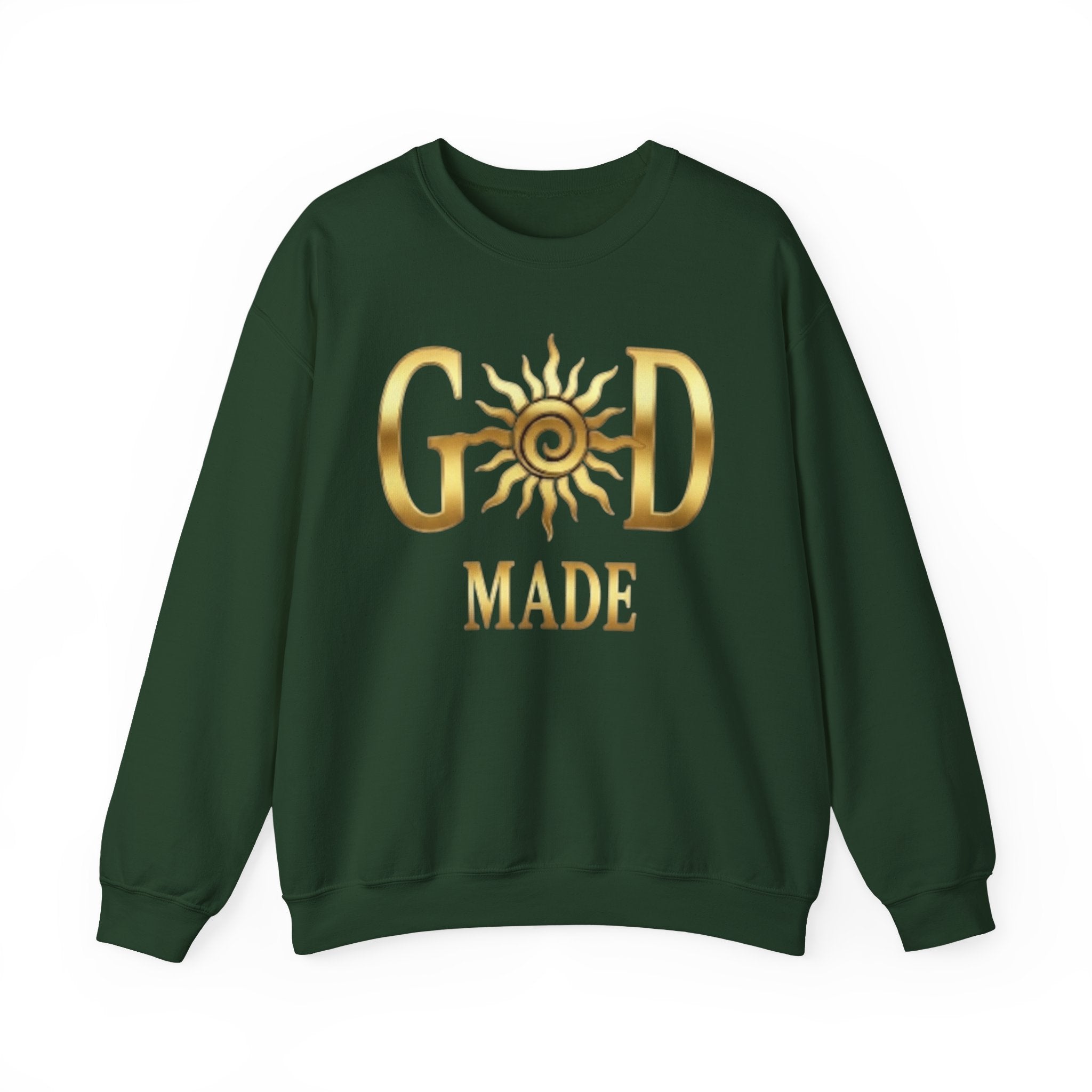 God Made Crewneck Sweatshirt — Gold Sun Faith Graphic