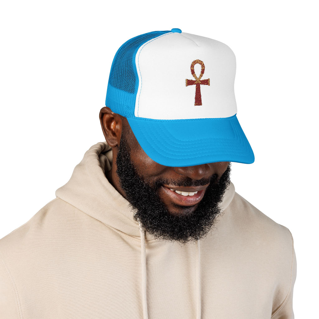 Embroidered Ankh Foam Trucker Hat - Stylish & Trendy Cap