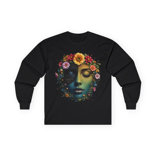 Floral Serenity Long Sleeve Tee - Relaxed Style, Unisex Apparel, Gift for Nature Lovers, Bohemian Vibe, Perfect for Spring
