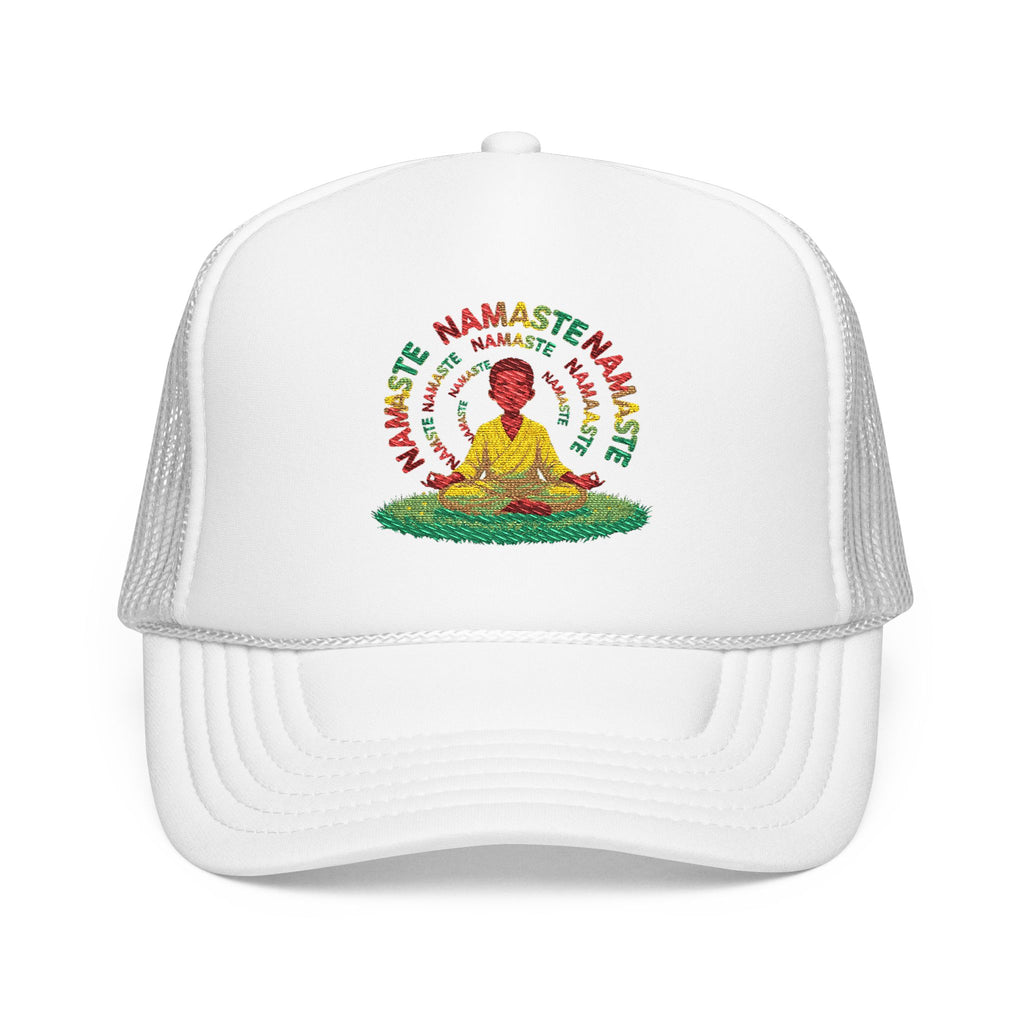 Buddha Meditation Foam Trucker Hat - Embroidered Red Cap for Mindfulness and Style