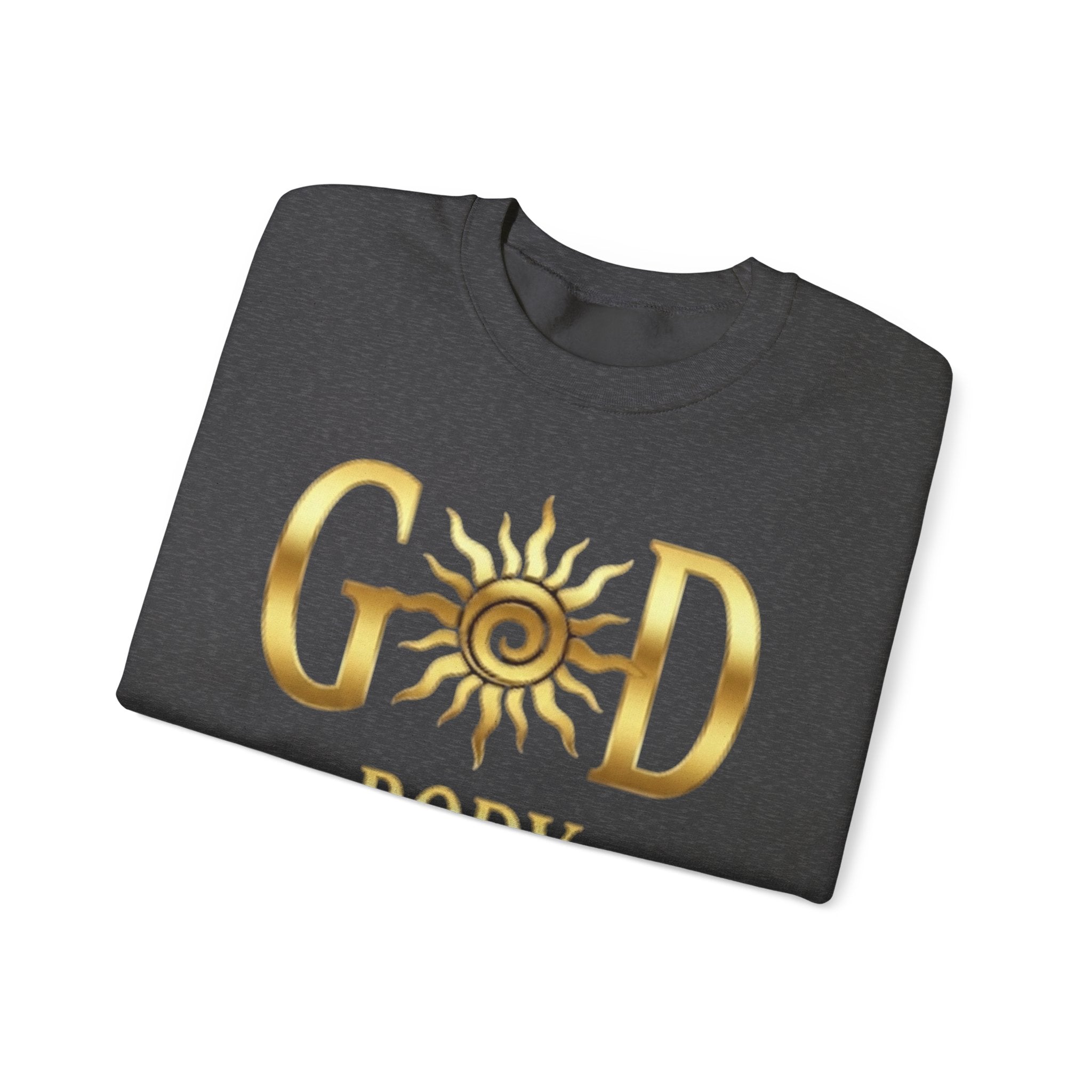 God Body Crewneck Sweatshirt — Gold Sun Spiritual Graphic