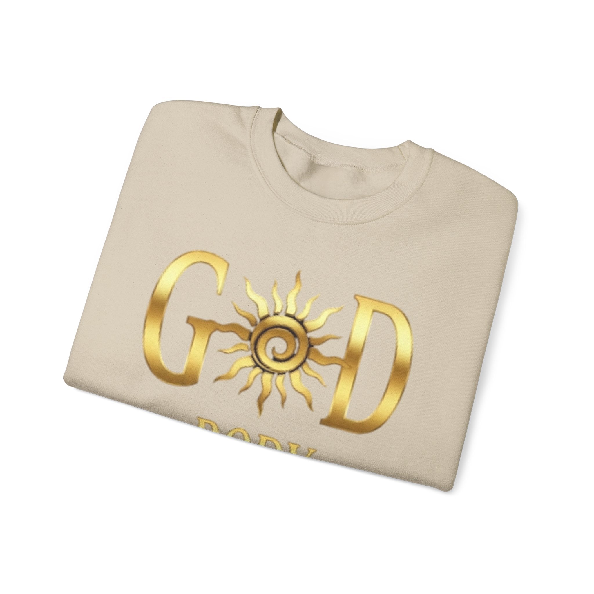 God Body Crewneck Sweatshirt — Gold Sun Spiritual Graphic