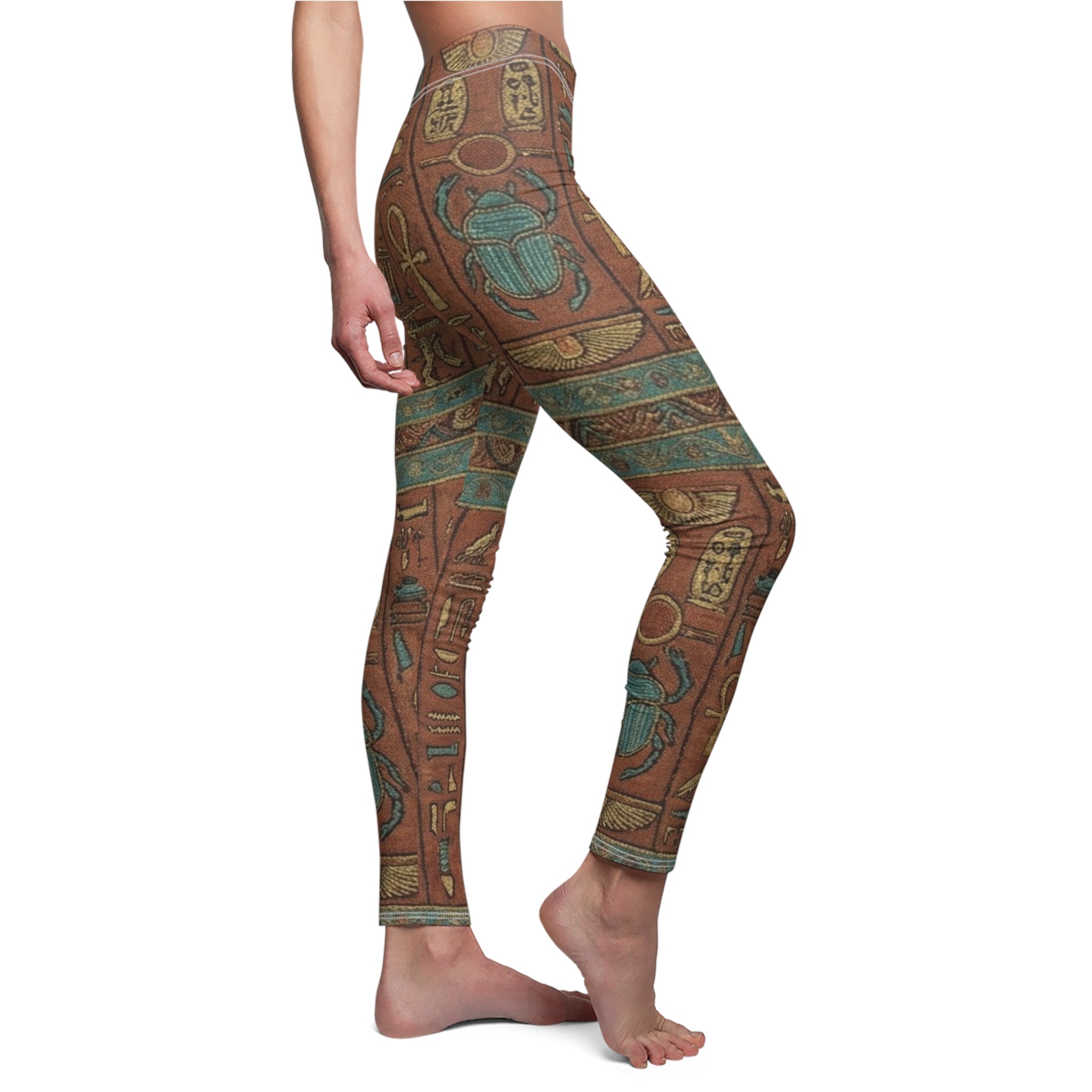 Egyptian Hieroglyphics Print Leggings — Ancient Scarab & Ankh Pattern