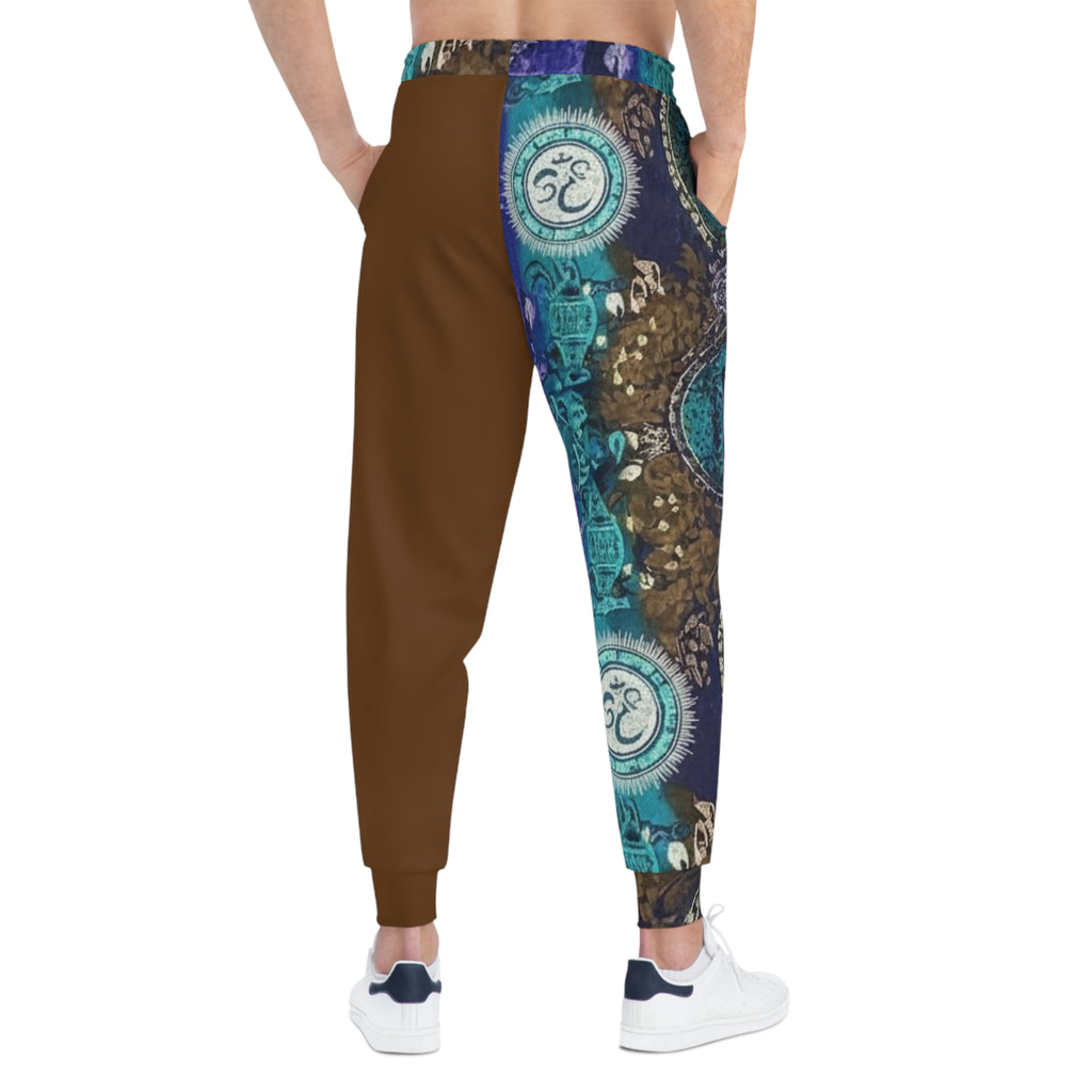 Blue/Brown Mandala Athletic Joggers – Boho Om Symbol All-Over Print