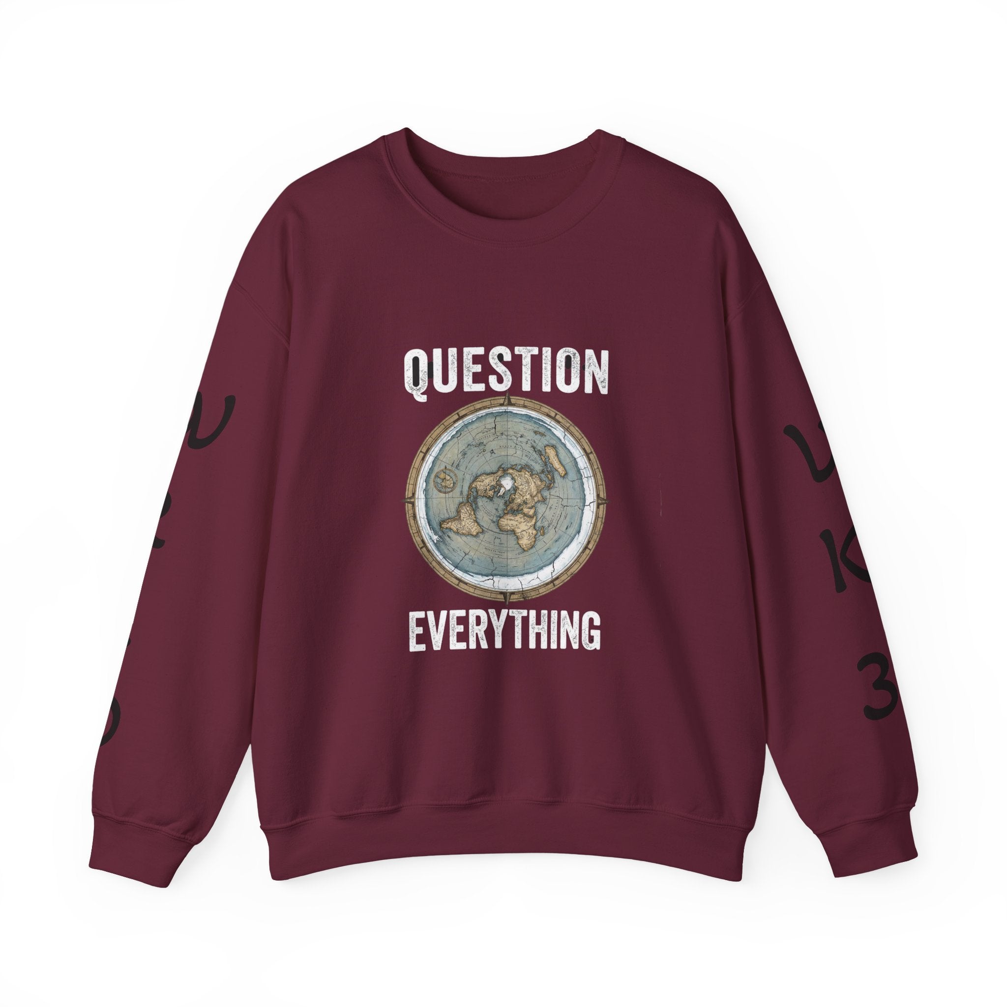 Question Everything Sweatshirt — Flat Earth Map Graphic Crewneck