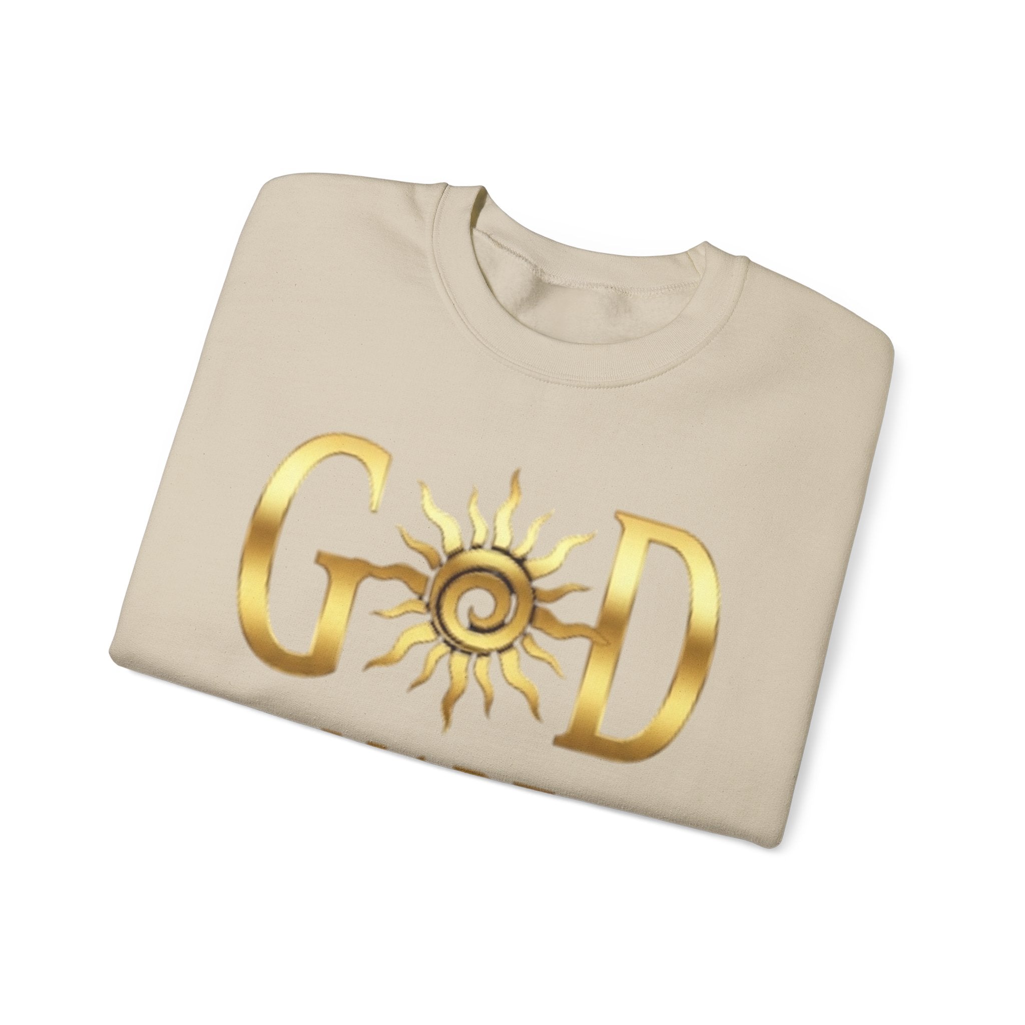 God Made Crewneck Sweatshirt — Gold Sun Faith Graphic