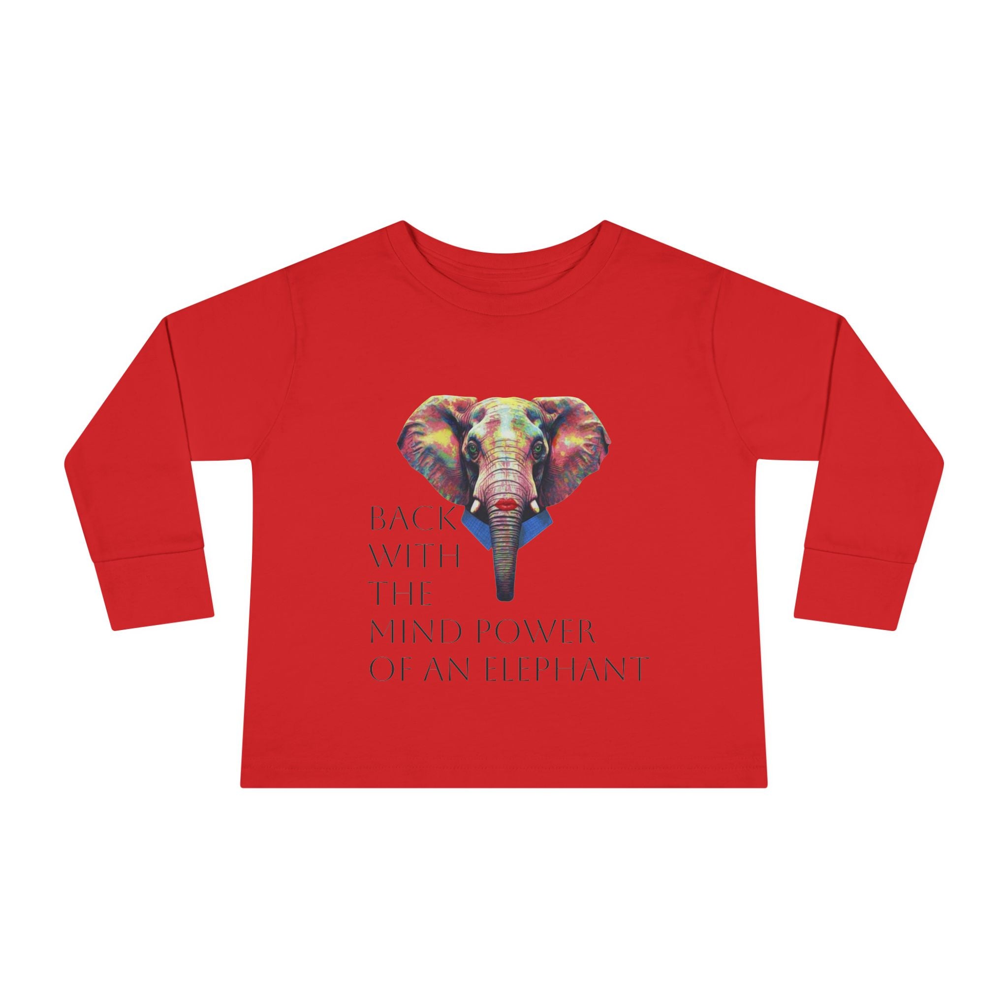 Colorful Elephant Toddler Long Sleeve Tee — Vibrant Safari Animal Shirt for Kids