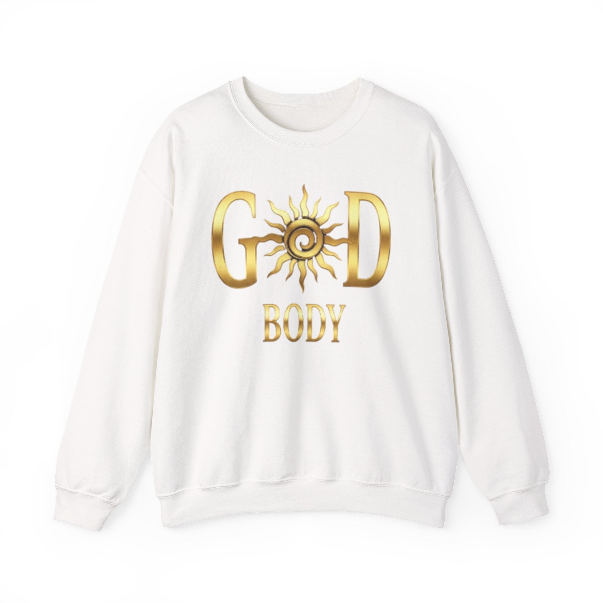 God Body Crewneck Sweatshirt — Gold Sun Spiritual Graphic
