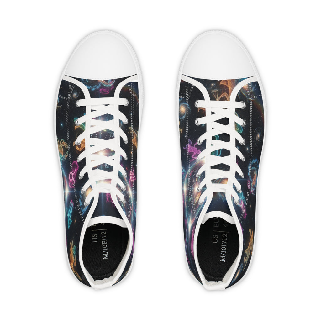 WKE WRLD Cosmic High Top Zodiac Sneakers - Stylish Galaxy Print Footwear for Men, Casual Walk, Street Fashion, Unique Gift Idea, Astronaut Theme Shoes