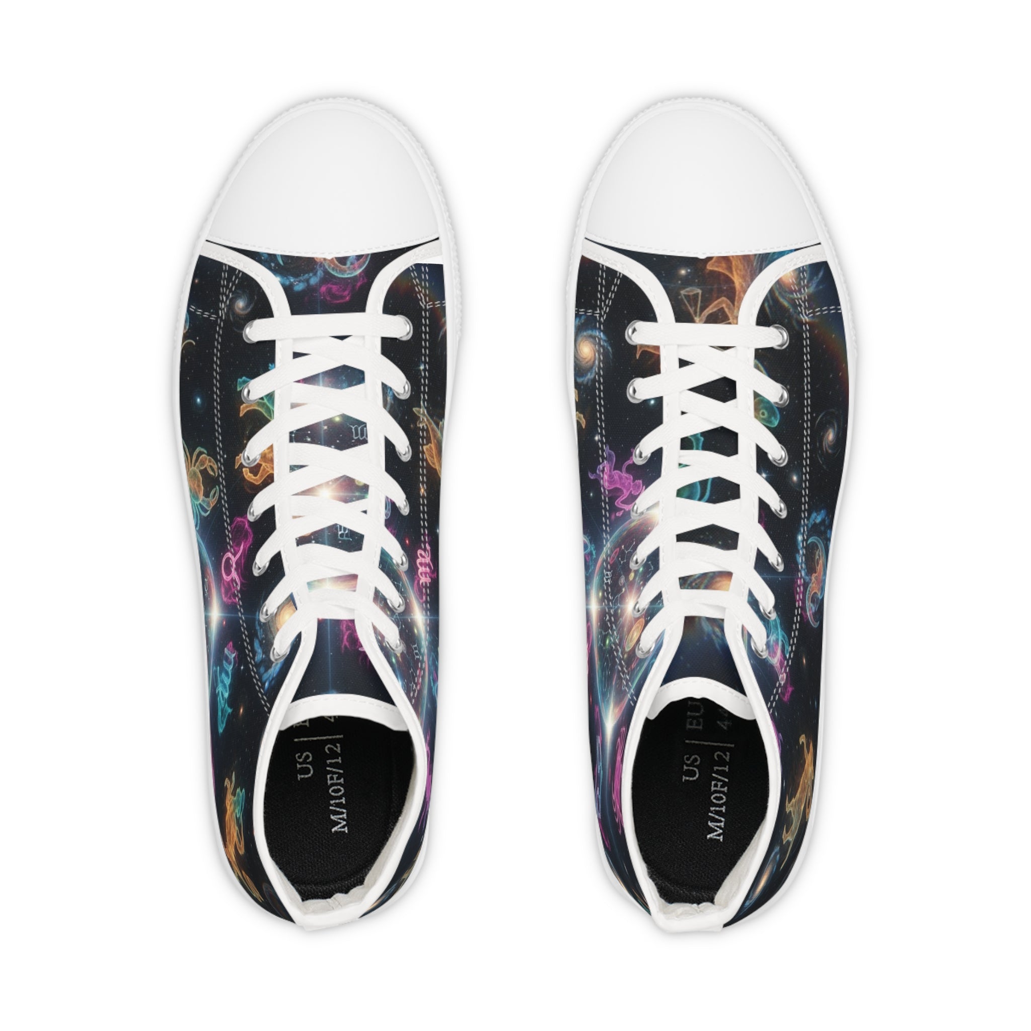 WKE WRLD Cosmic High Top Zodiac Sneakers - Stylish Galaxy Print Footwear for Men, Casual Walk, Street Fashion, Unique Gift Idea, Astronaut Theme Shoes