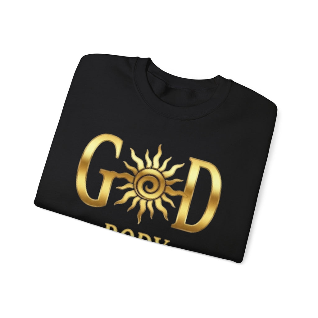 God Body Crewneck Sweatshirt — Gold Sun Spiritual Graphic